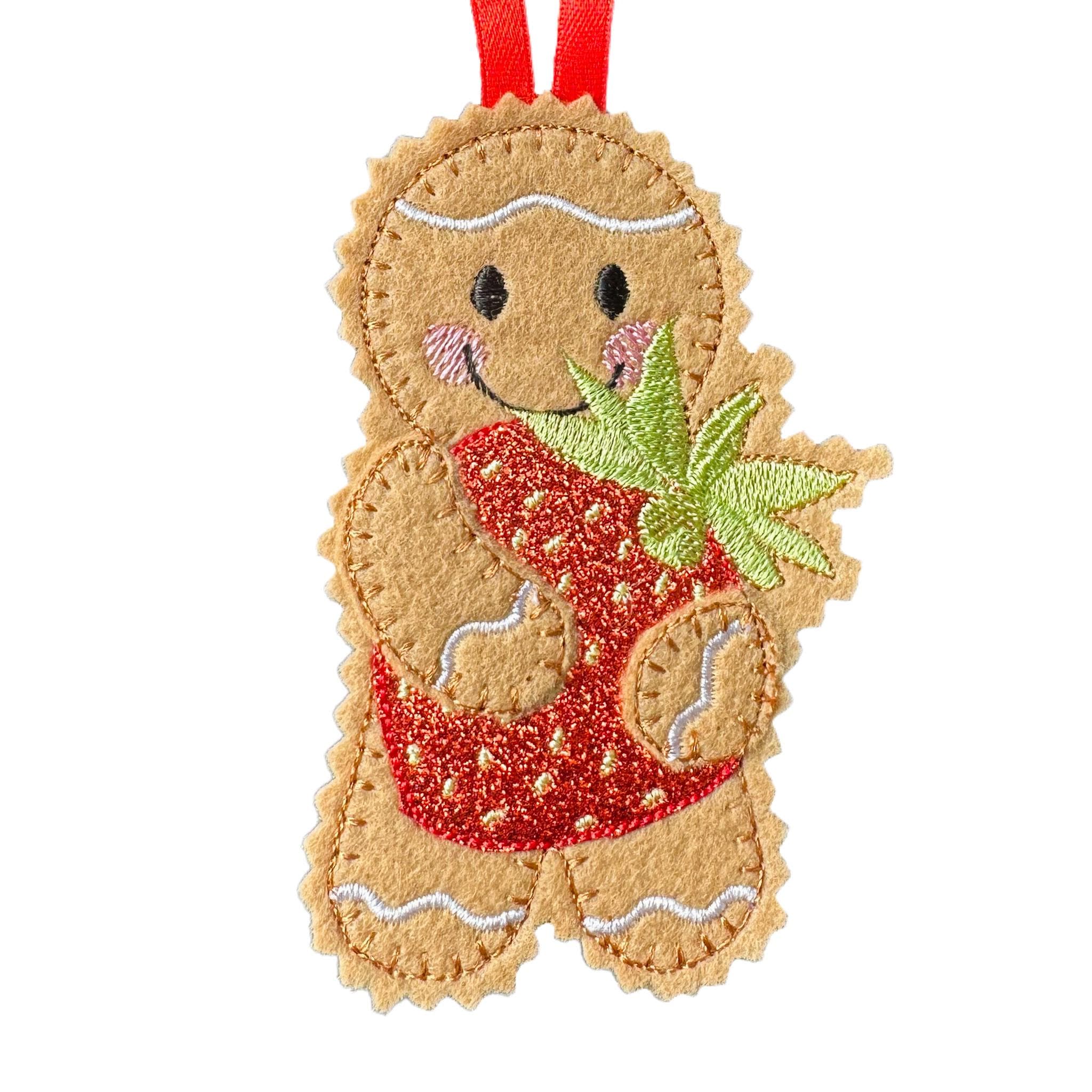 Strawberry Gingerbread Felt Christmas Ornament: Handmade Quirky Decoration — image 2