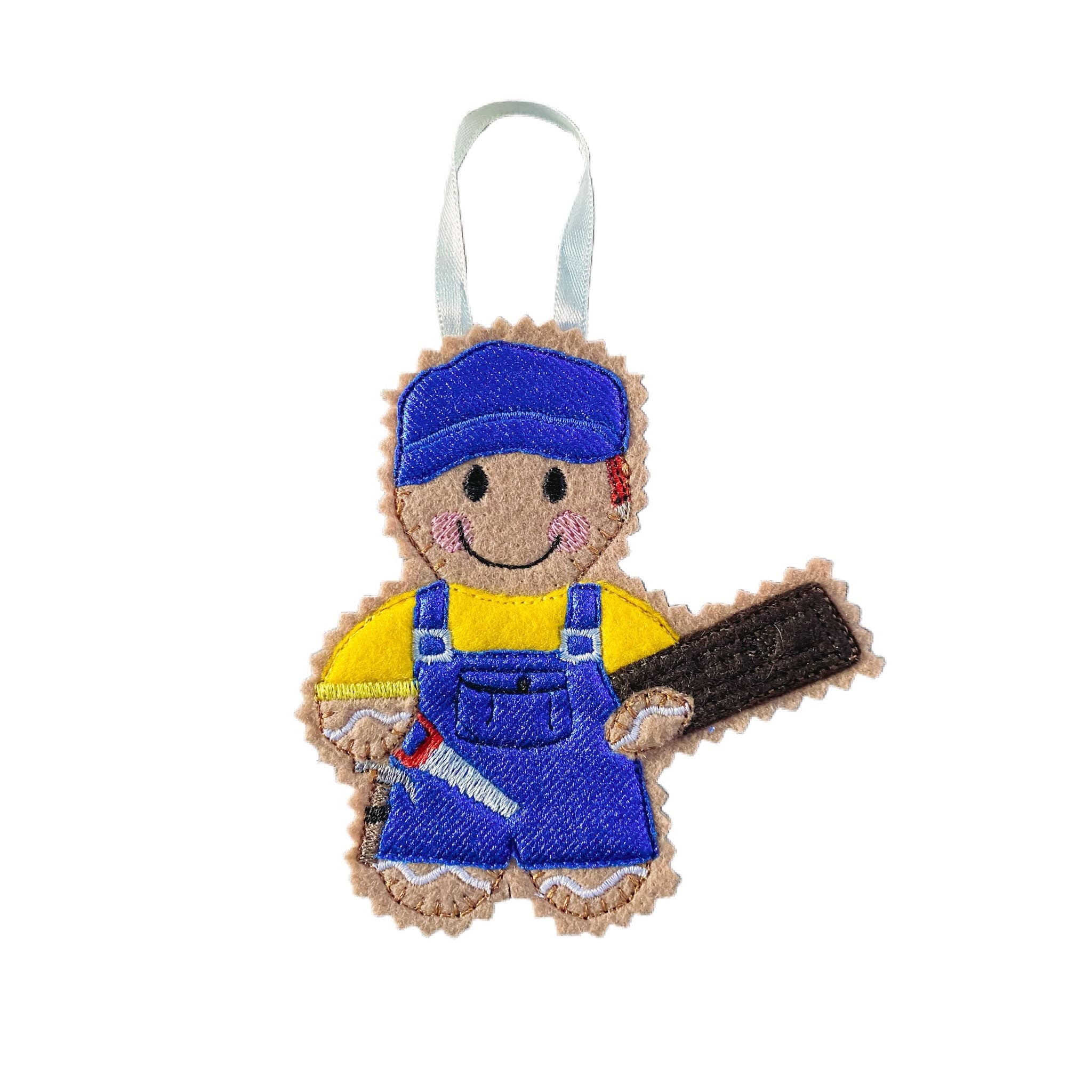 Carpenter / Wood Worker Gingerbread Man Felt Decoration