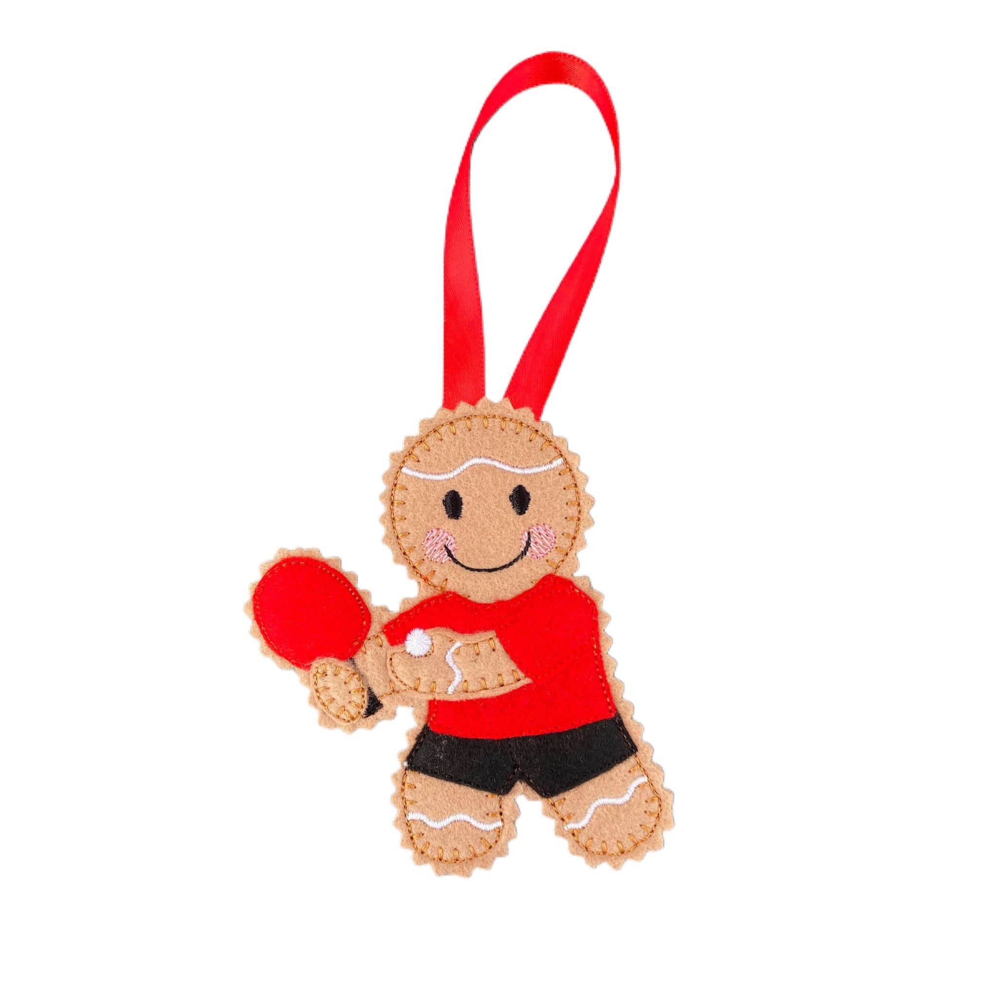 Table Tennis Player Gingerbread Man Felt Decoration