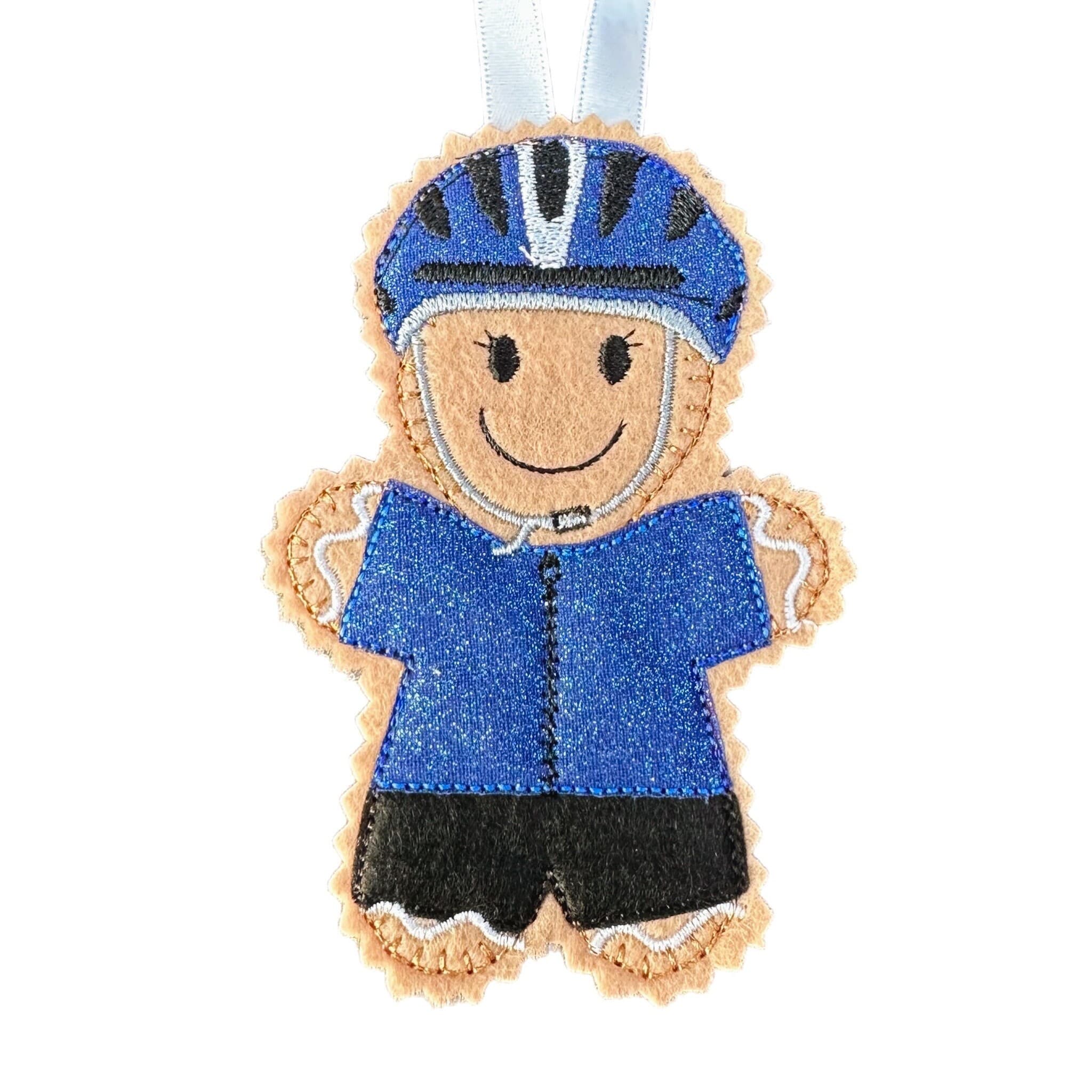 Cyclist Gingerbread Man Felt Decoration — image 2