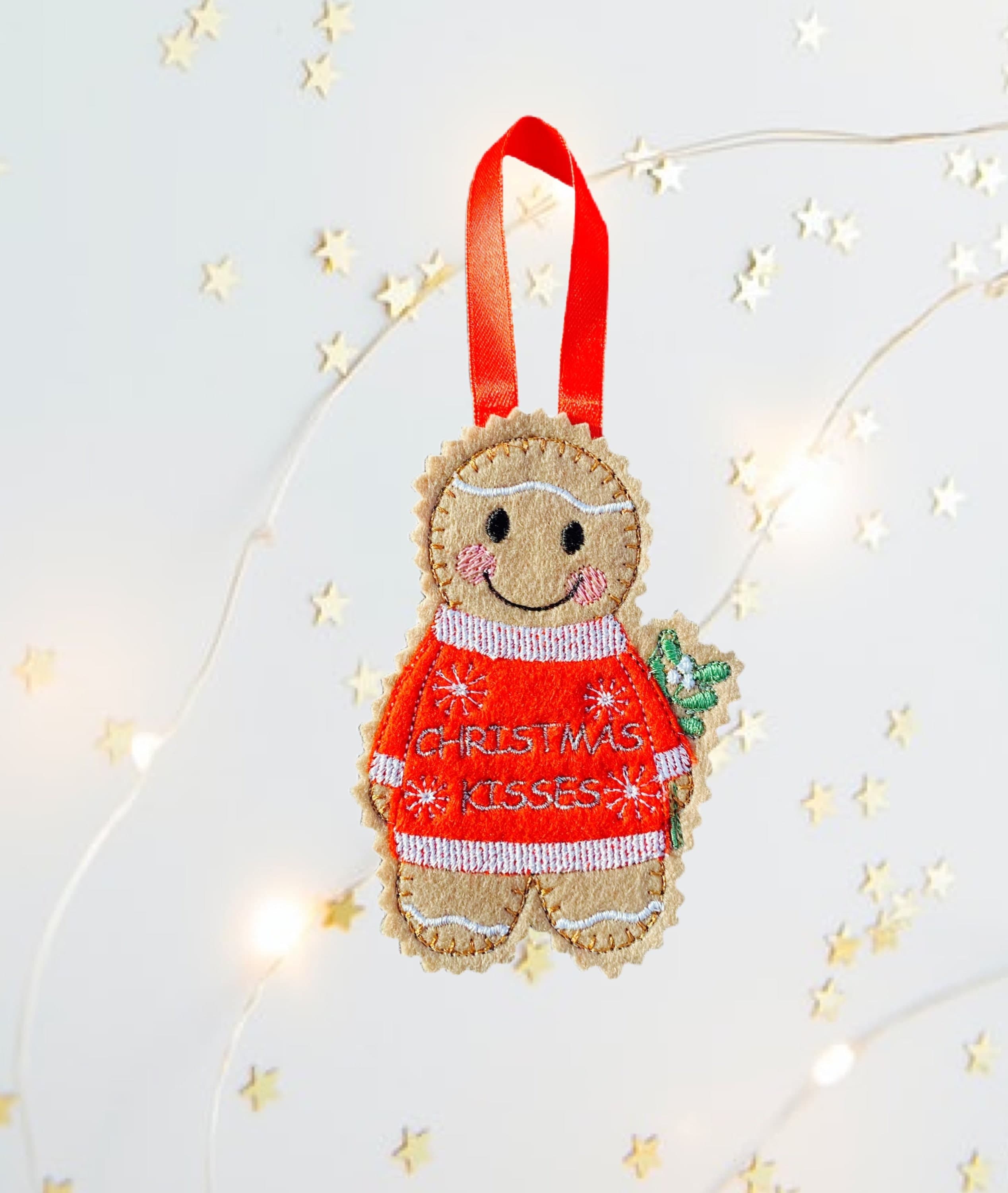 Christmas Jumper Gingerbread Man Felt Decoration / mistletoe kisses