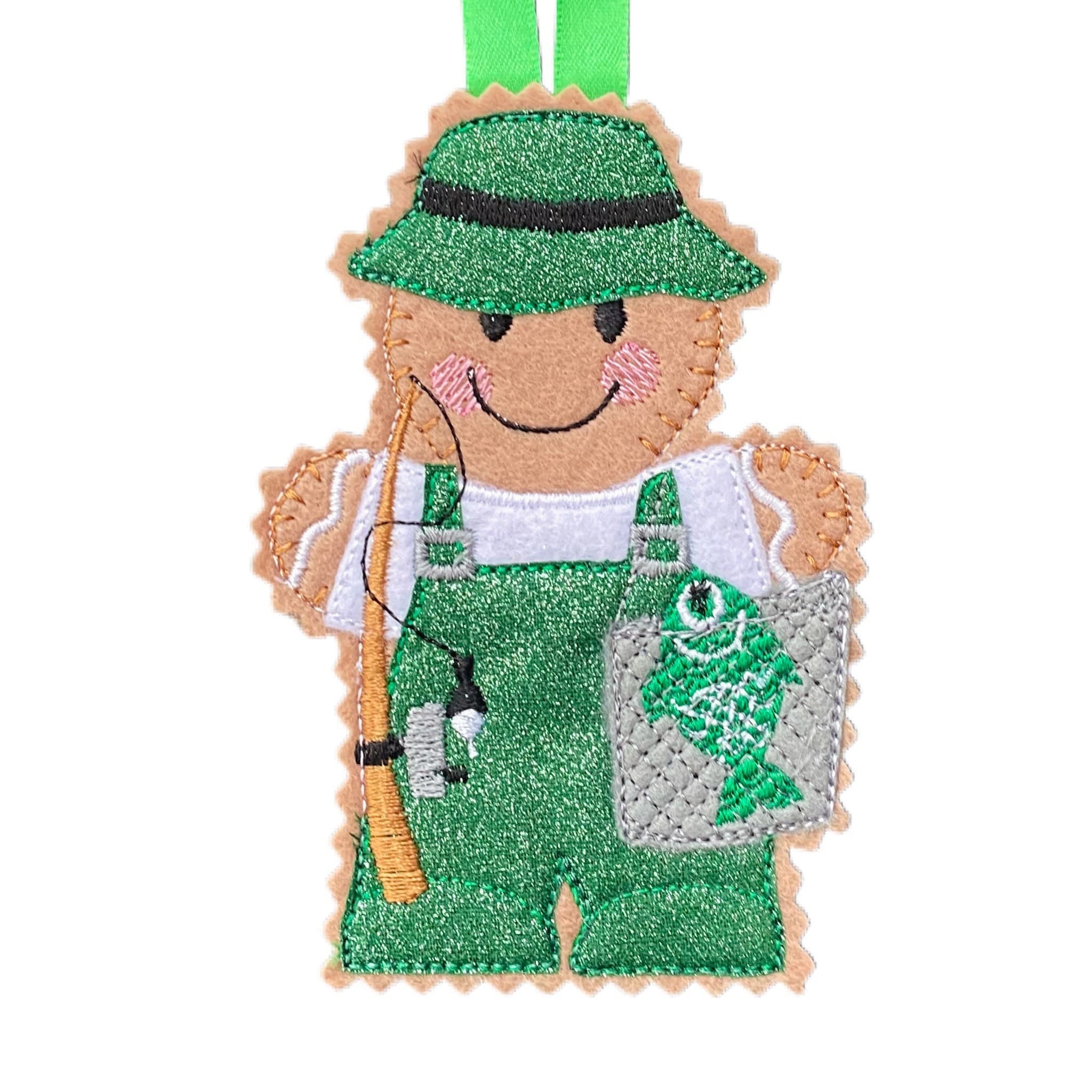 Fisherman / Angler Gingerbread Man Felt Decoration — image 2