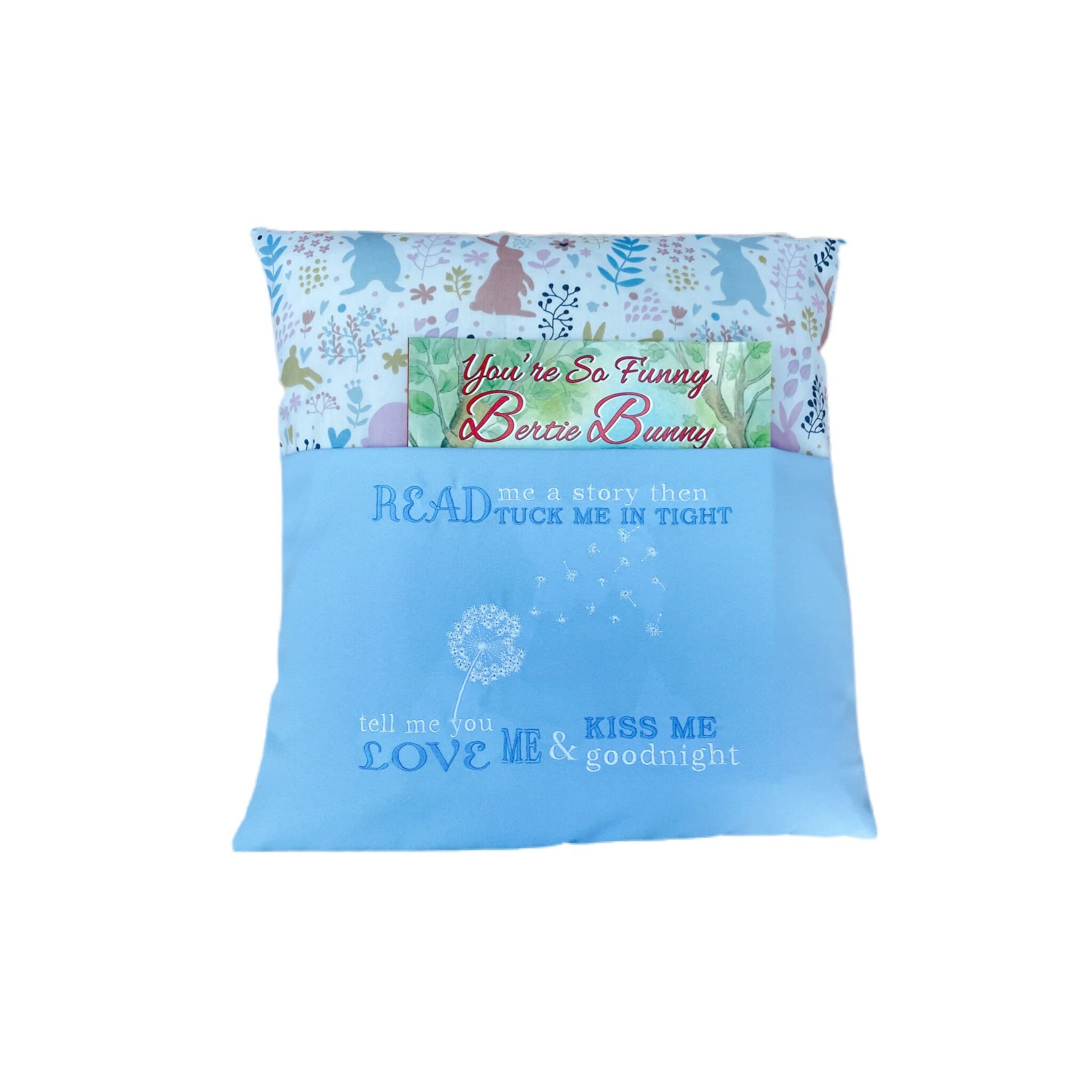 Rabbit Reading Pillow: Embroidered Dandelion Nursery Book Cushion — image 2