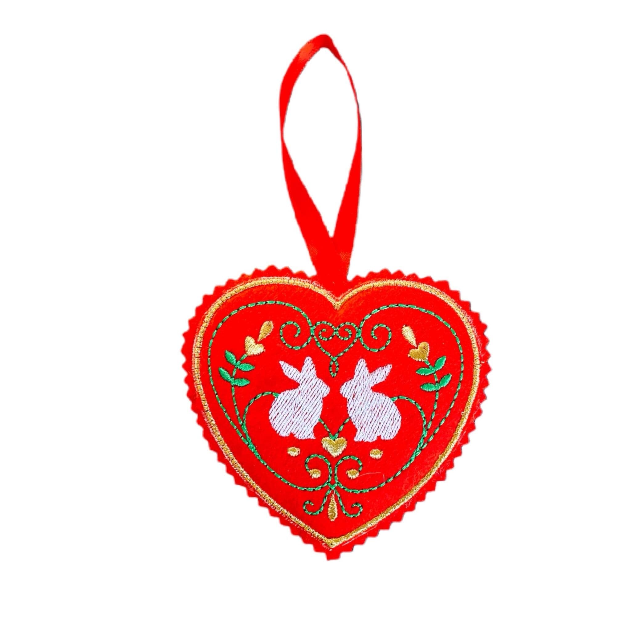 Bunnies Red Heart Christmas Tree Decoration — image 2