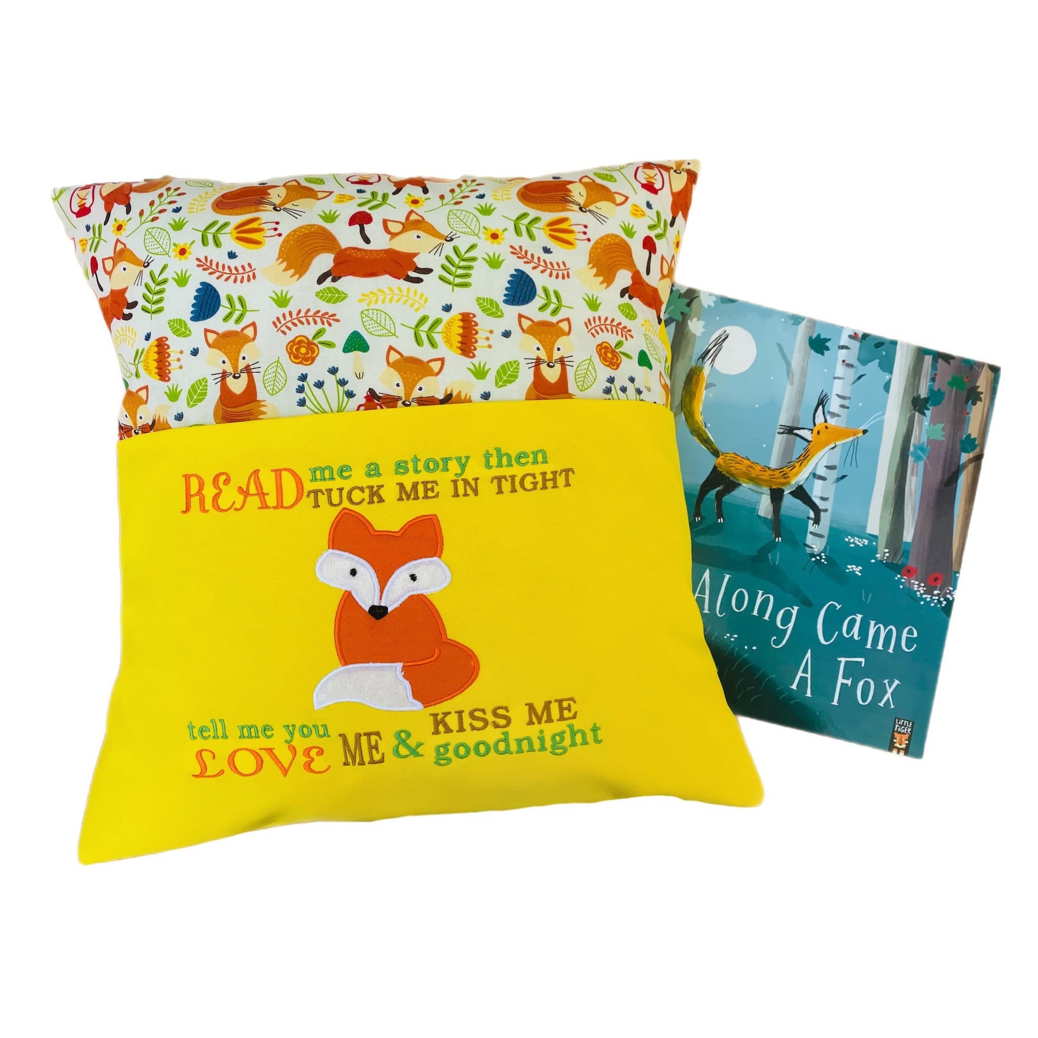 Fox Reading Pillow: Embroidered Woodland Animals Book Cushion