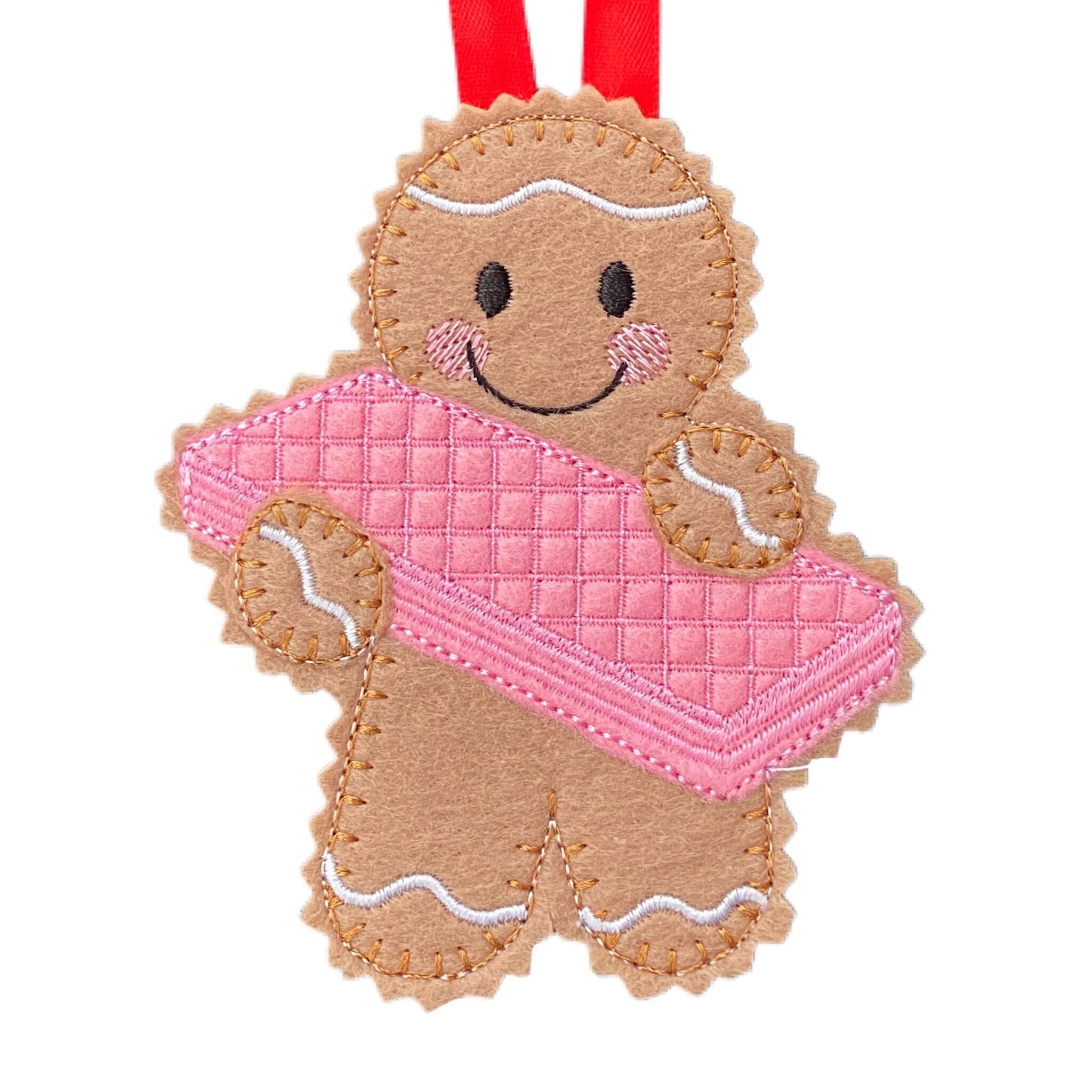 Pink Wafer Biscuit Gingerbread Man Felt Decoration — image 2