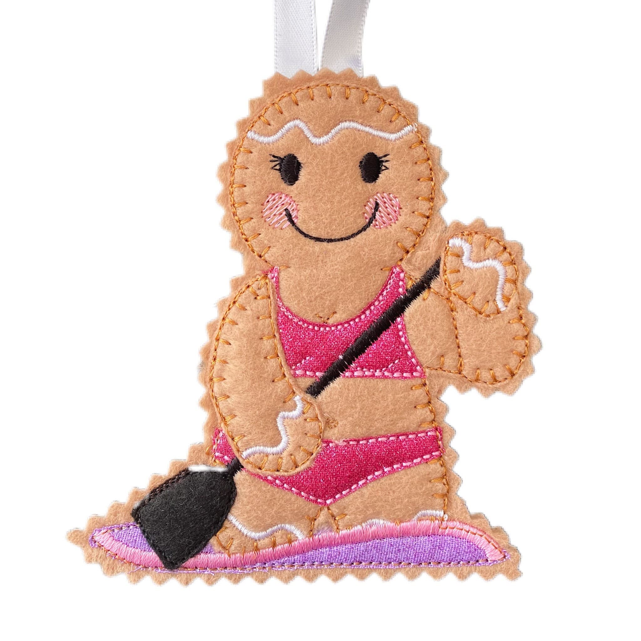 Paddle Boarder Gingerbread Man Felt Decoration — image 2