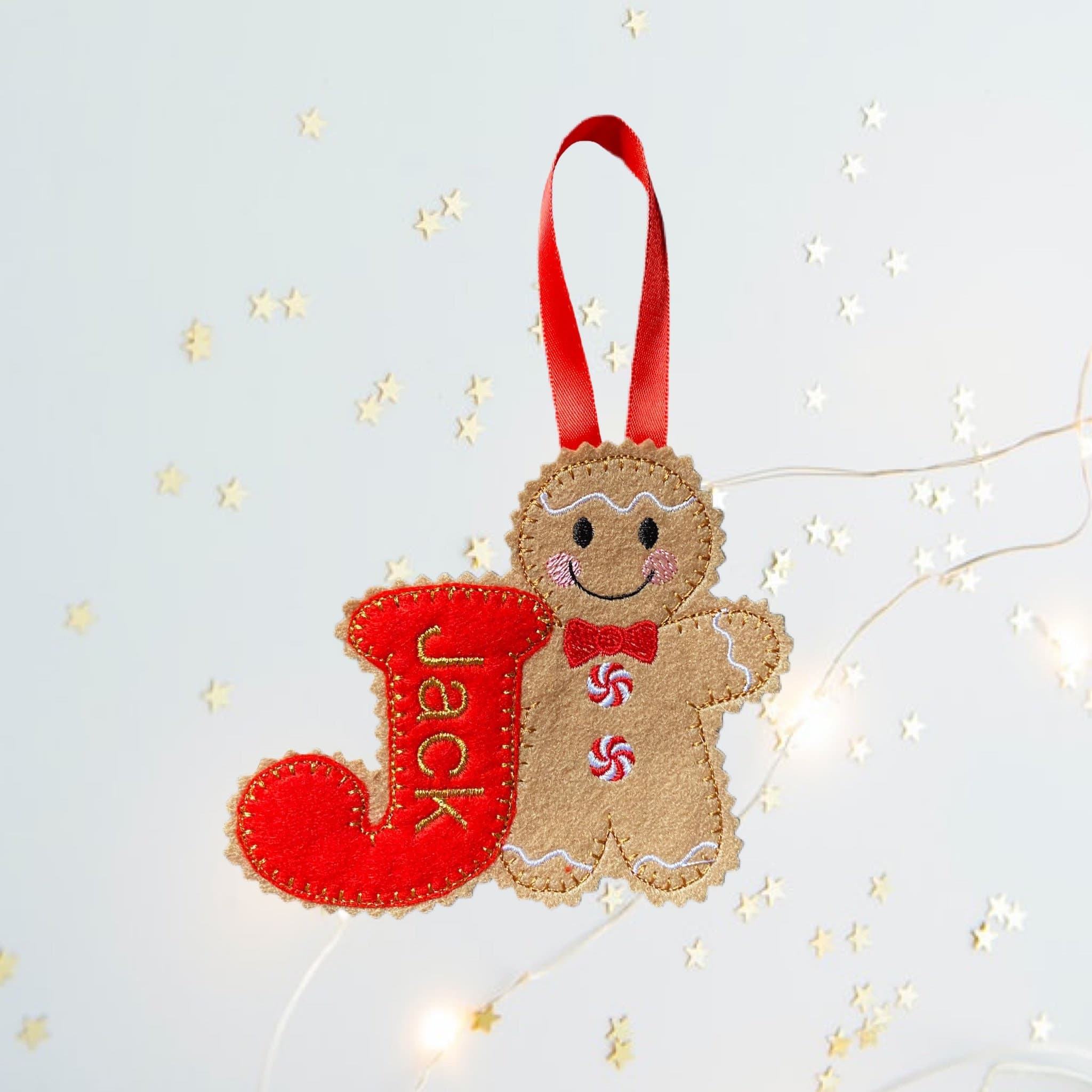 Personalised Gingerbread Man, Alphabet Red Felt Christmas Decoration.
