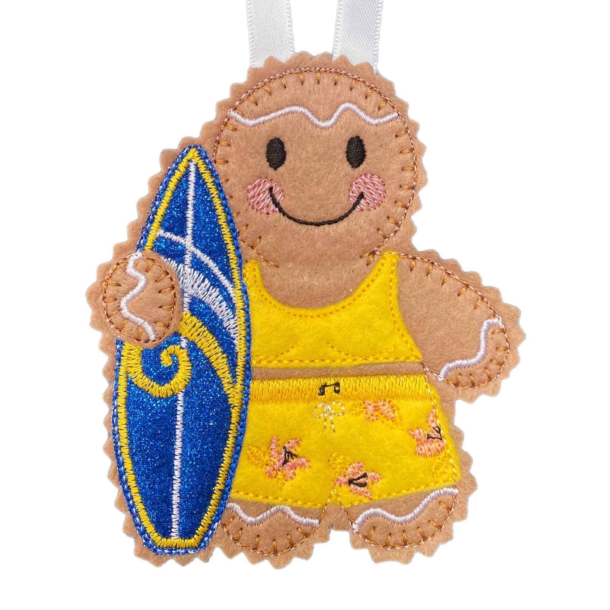 Surfer Gingerbread Man Felt Decoration — image 2