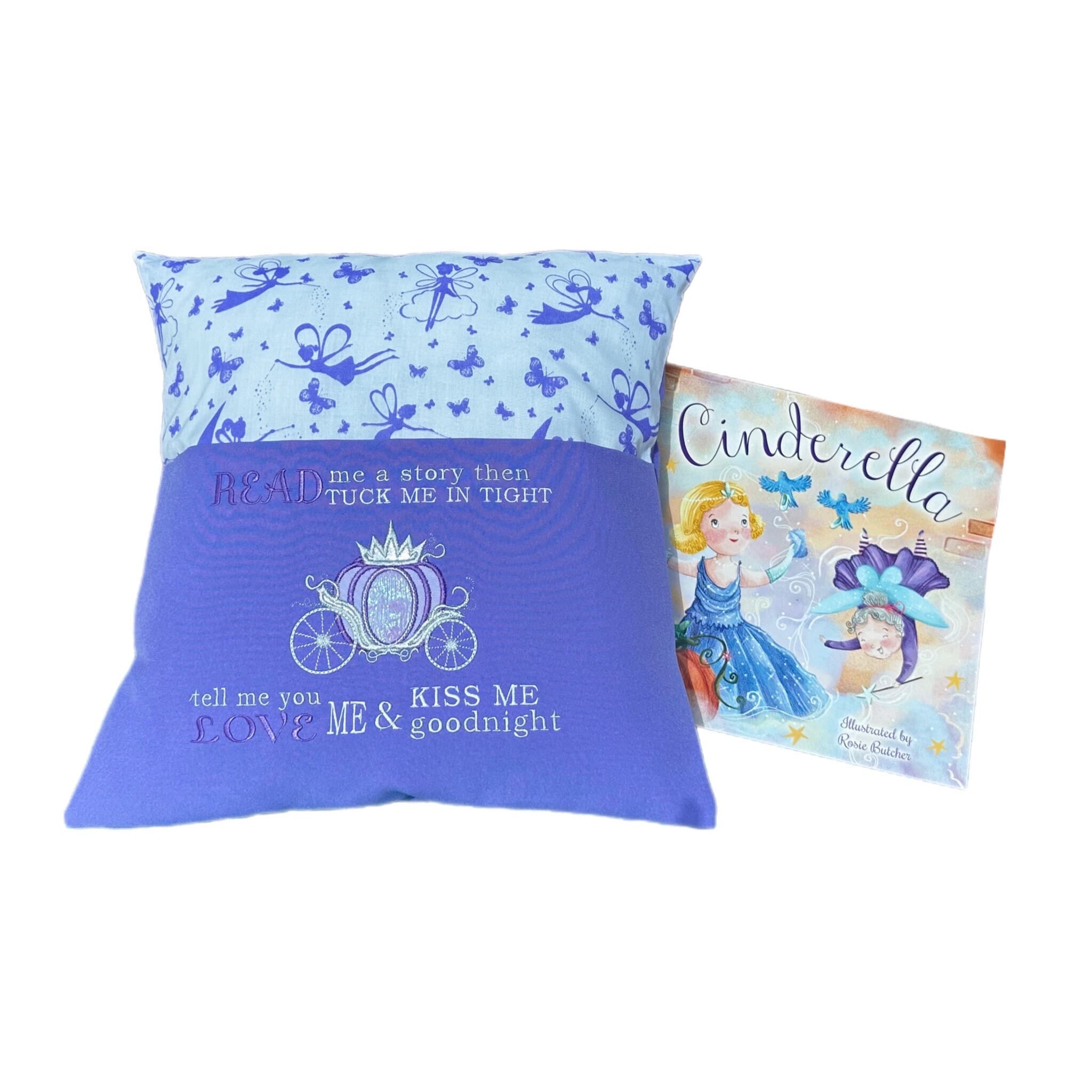Cinderella Book Cushion: Embroidered Carriage, Purple Girls Bedroom Decor — image 2