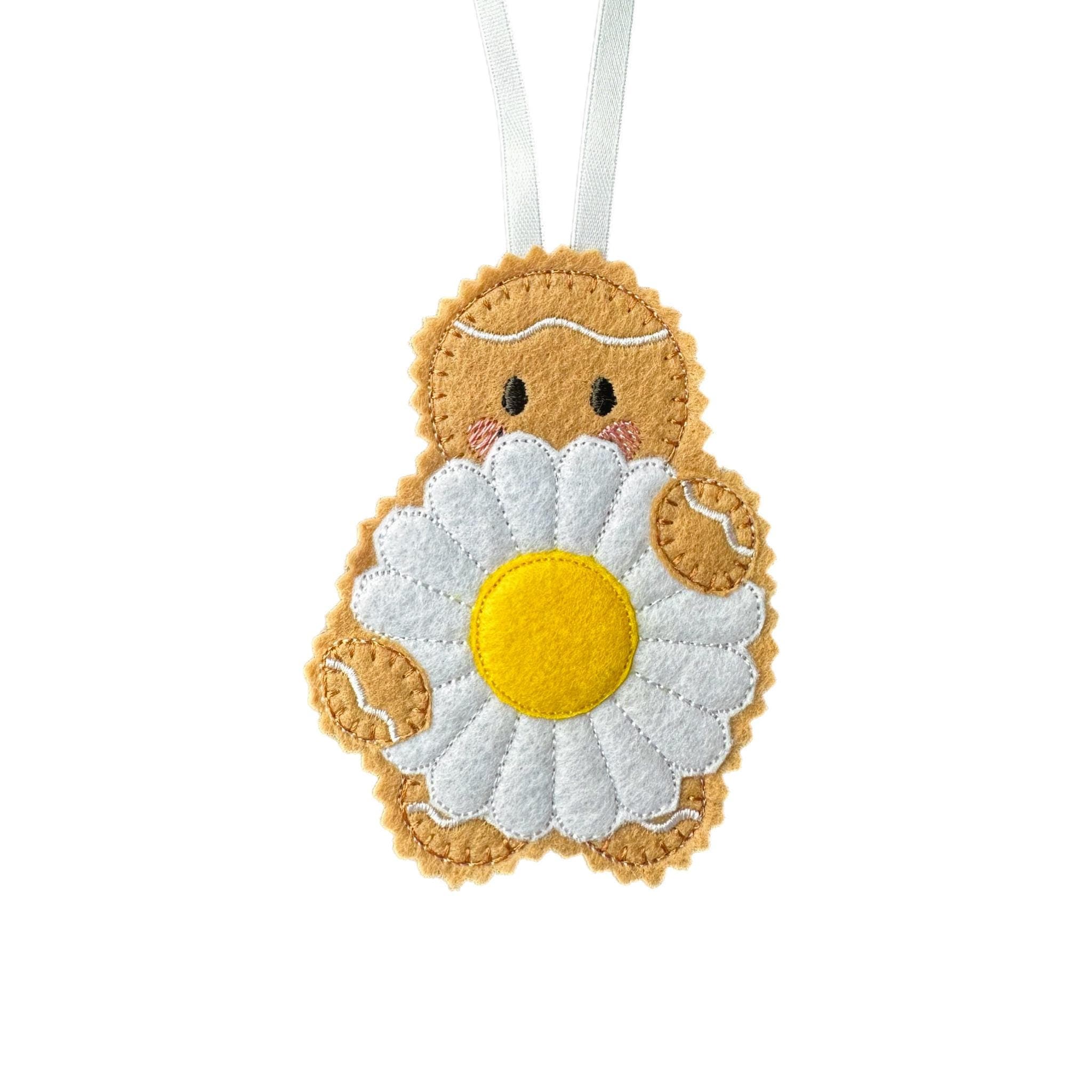 Daisy - April Birth Month Flower Gingerbread Man Felt Decoration
