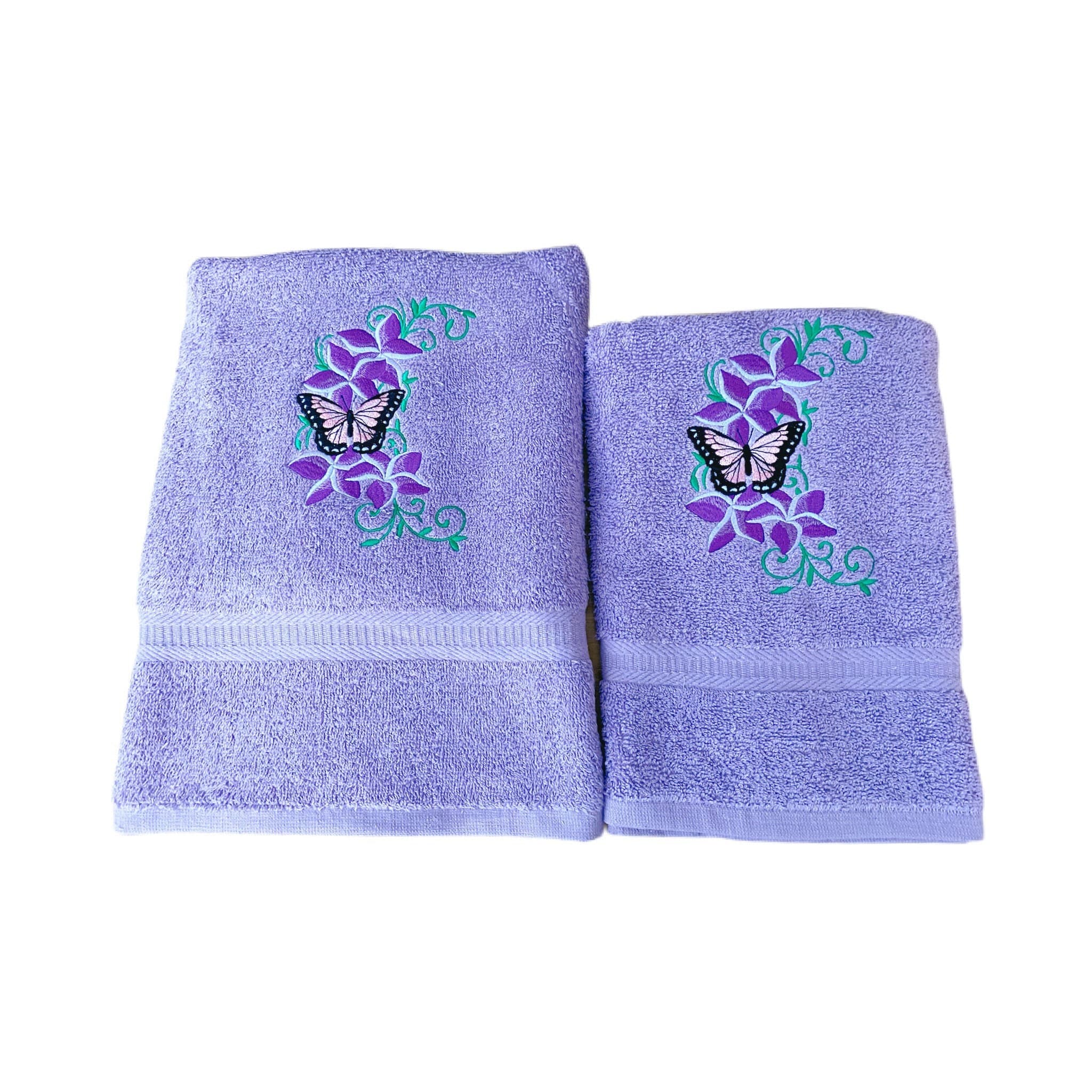 Personalized Lilac Towel Set: Embroidered Butterfly Floral Design — image 6