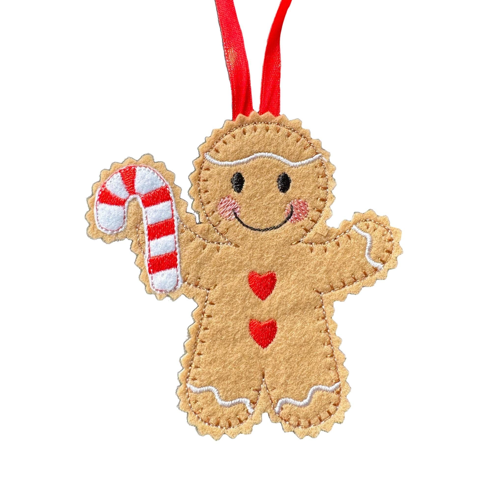 Christmas Gingerbread Man Candy Cane Felt Decoration
