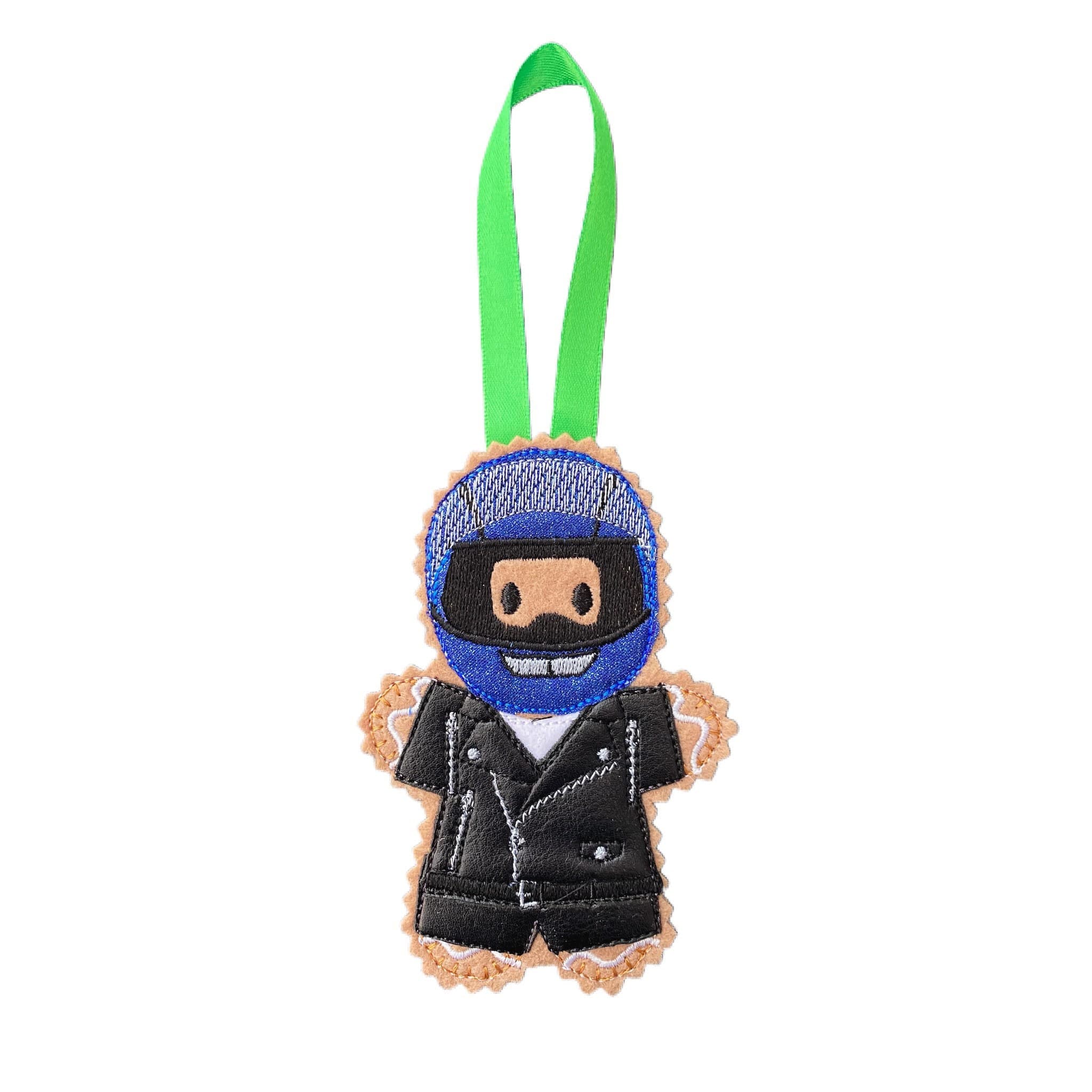 Biker, Motorcyclist Gingerbread Man Felt Decoration