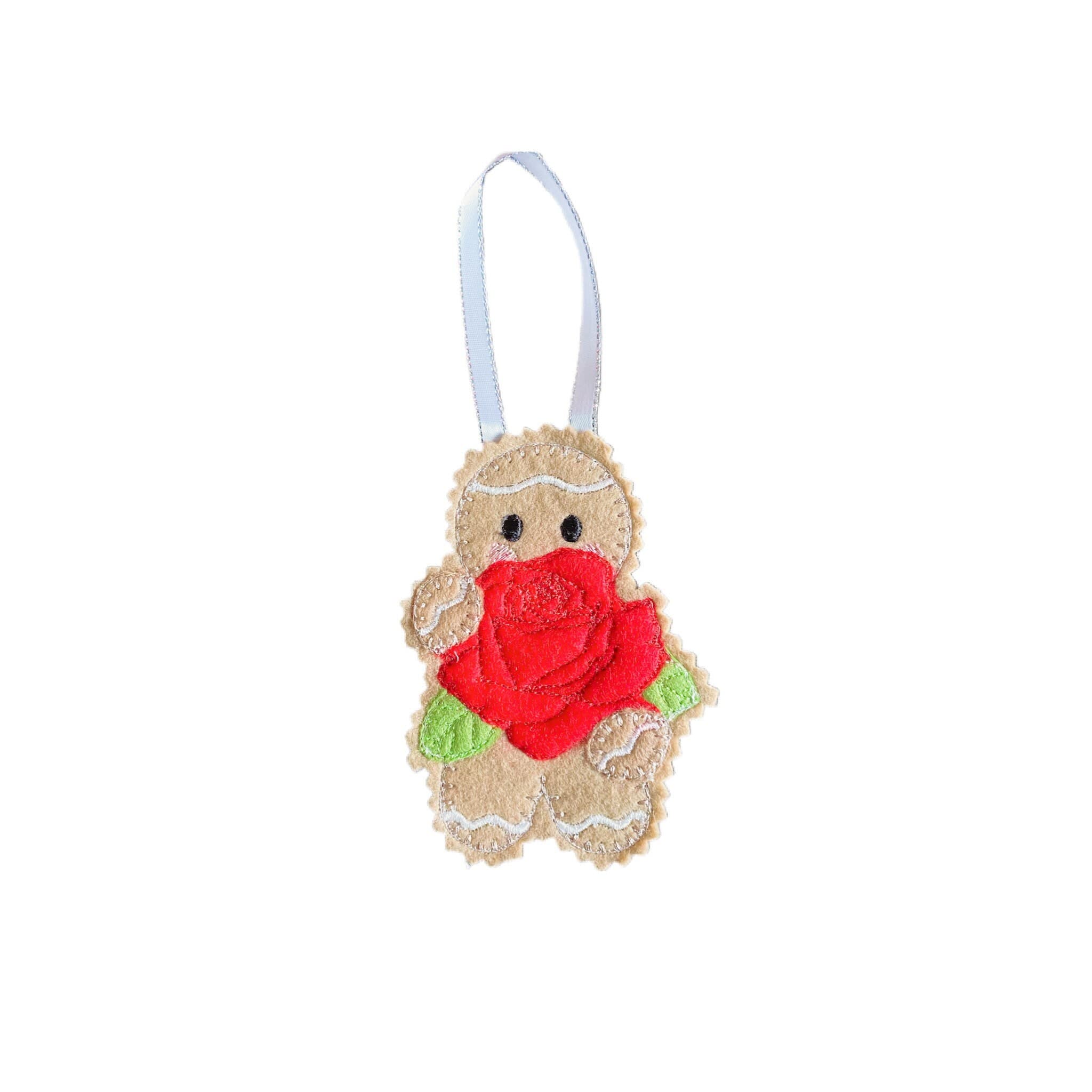 Rose Flower Gingerbread Man Felt Decoration