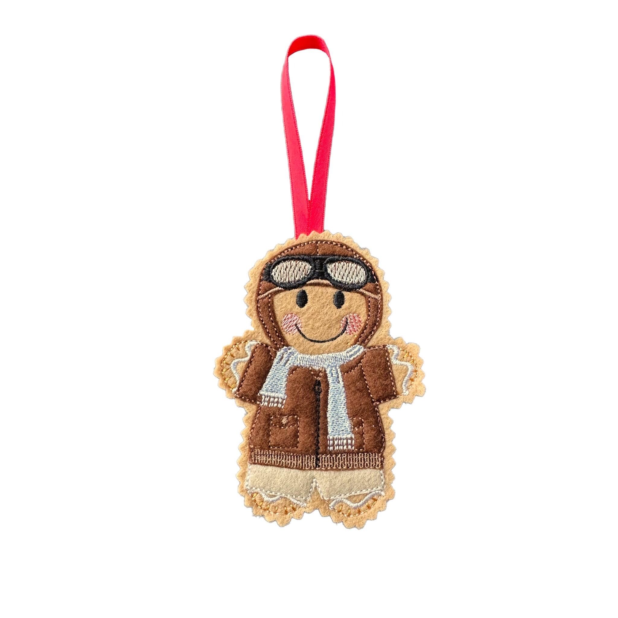 Aviator / Pilot Gingerbread Man Felt Decoration — image 3