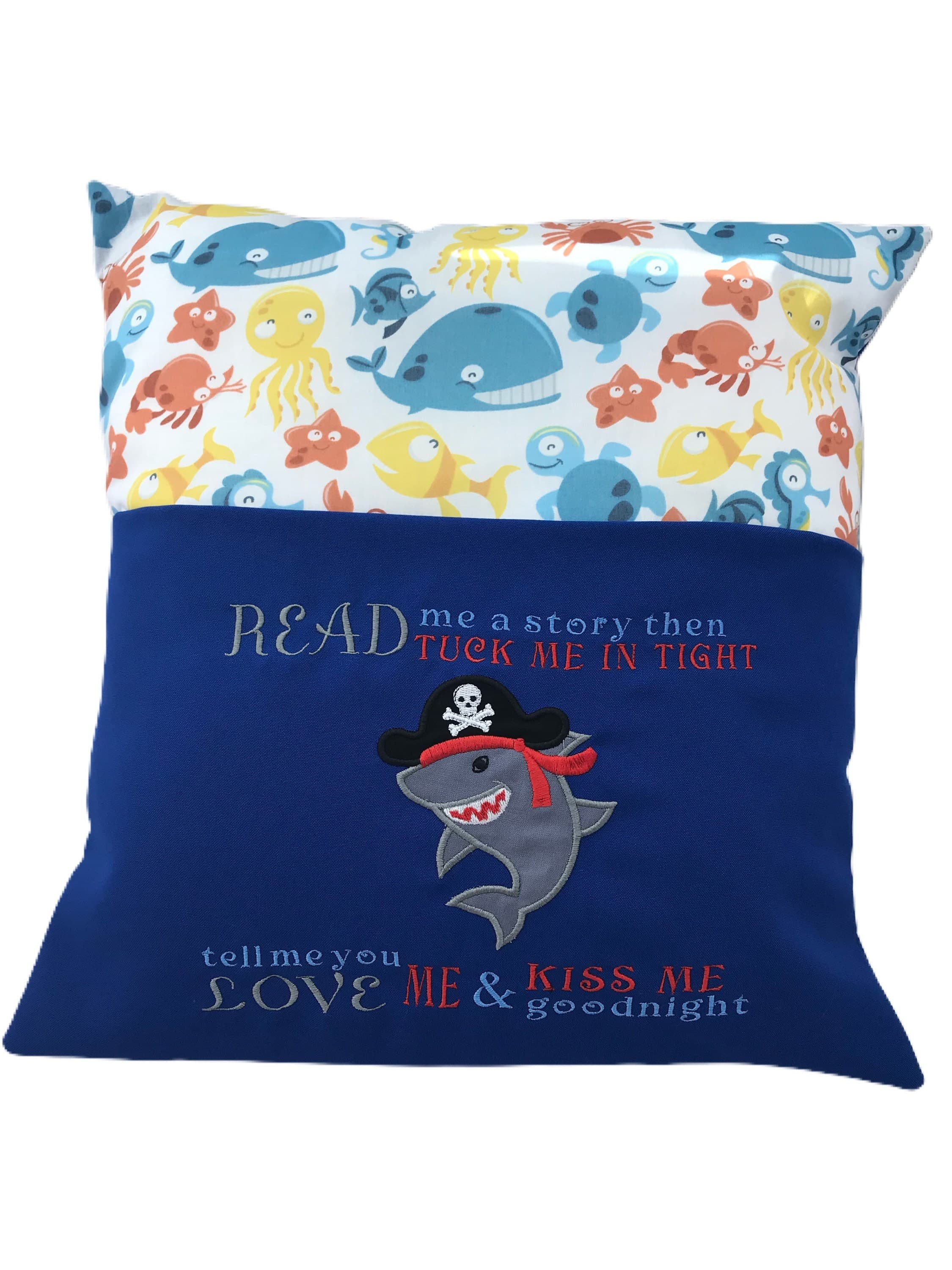 Embroidered Pirate Shark Reading Cushion: Sea Theme Book Pocket — image 3