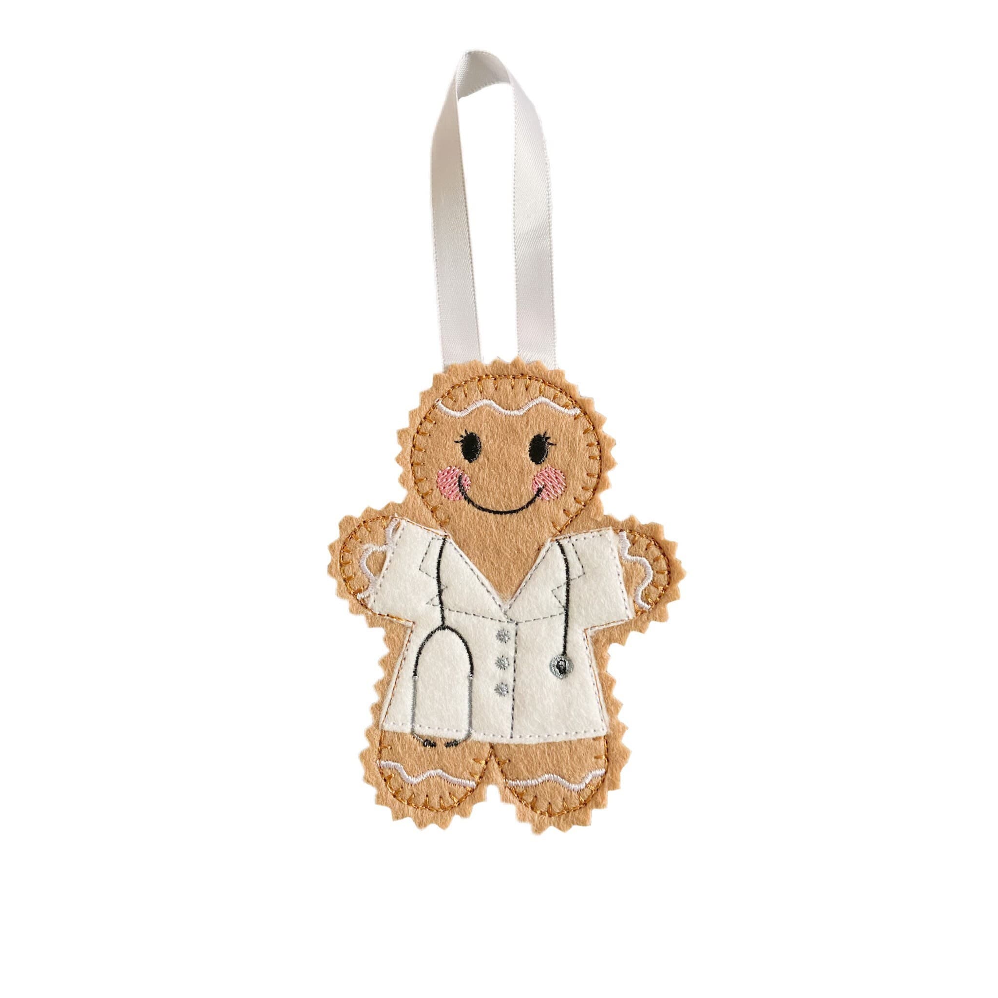 Female Doctor/Physician Gingerbread Man Felt Decoration