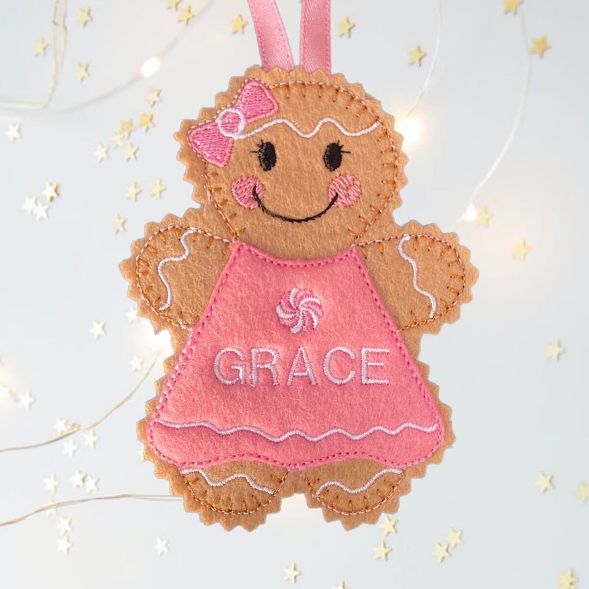 Christmas Personalised Girl Gingerbread Man Felt Decoration — image 6