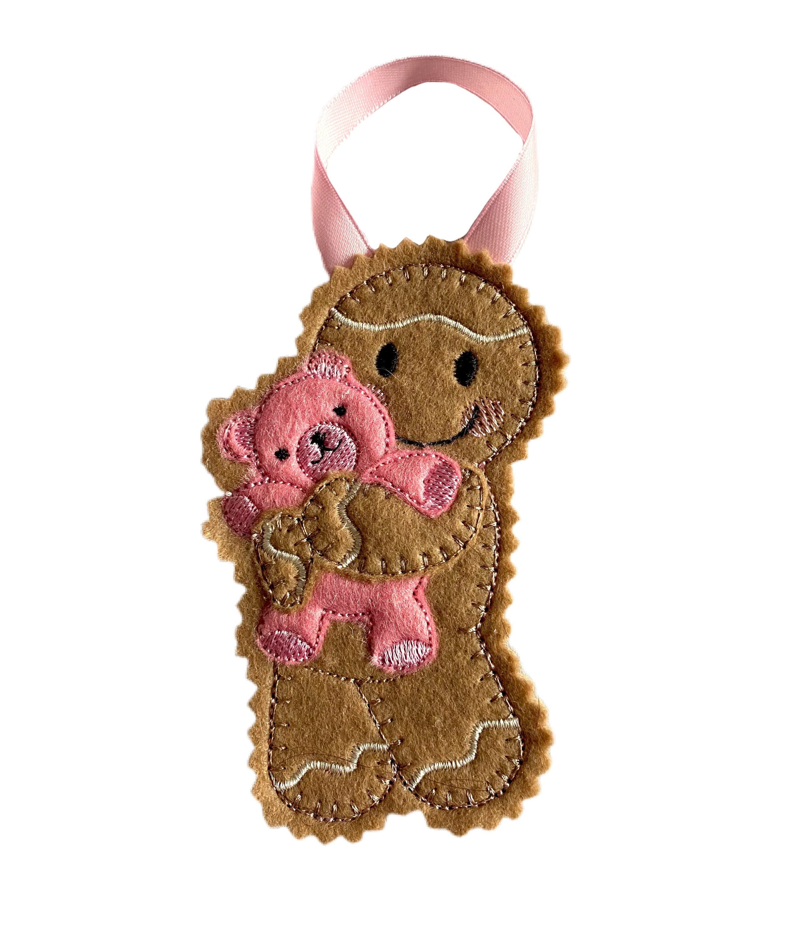 Pink Teddy Gingerbread Felt Decoration.