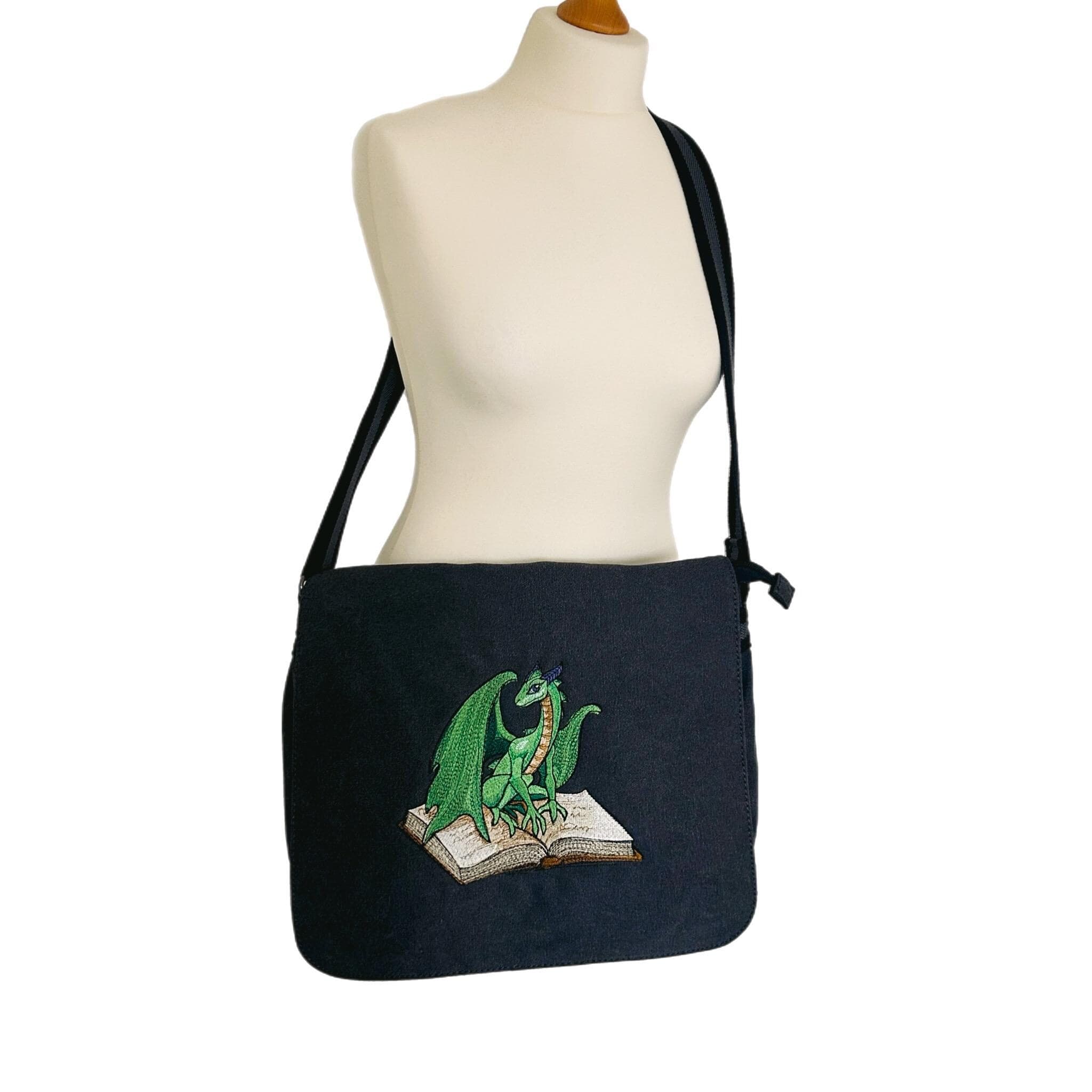 Embroidered Dragon Messenger Bag – Cotton Canvas Laptop Shoulder Bag — image 2