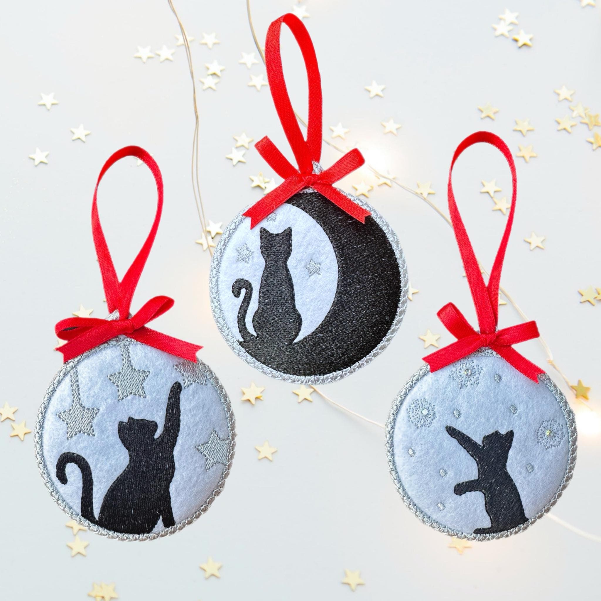 Cat & Moon Felt Christmas Bauble Decoration