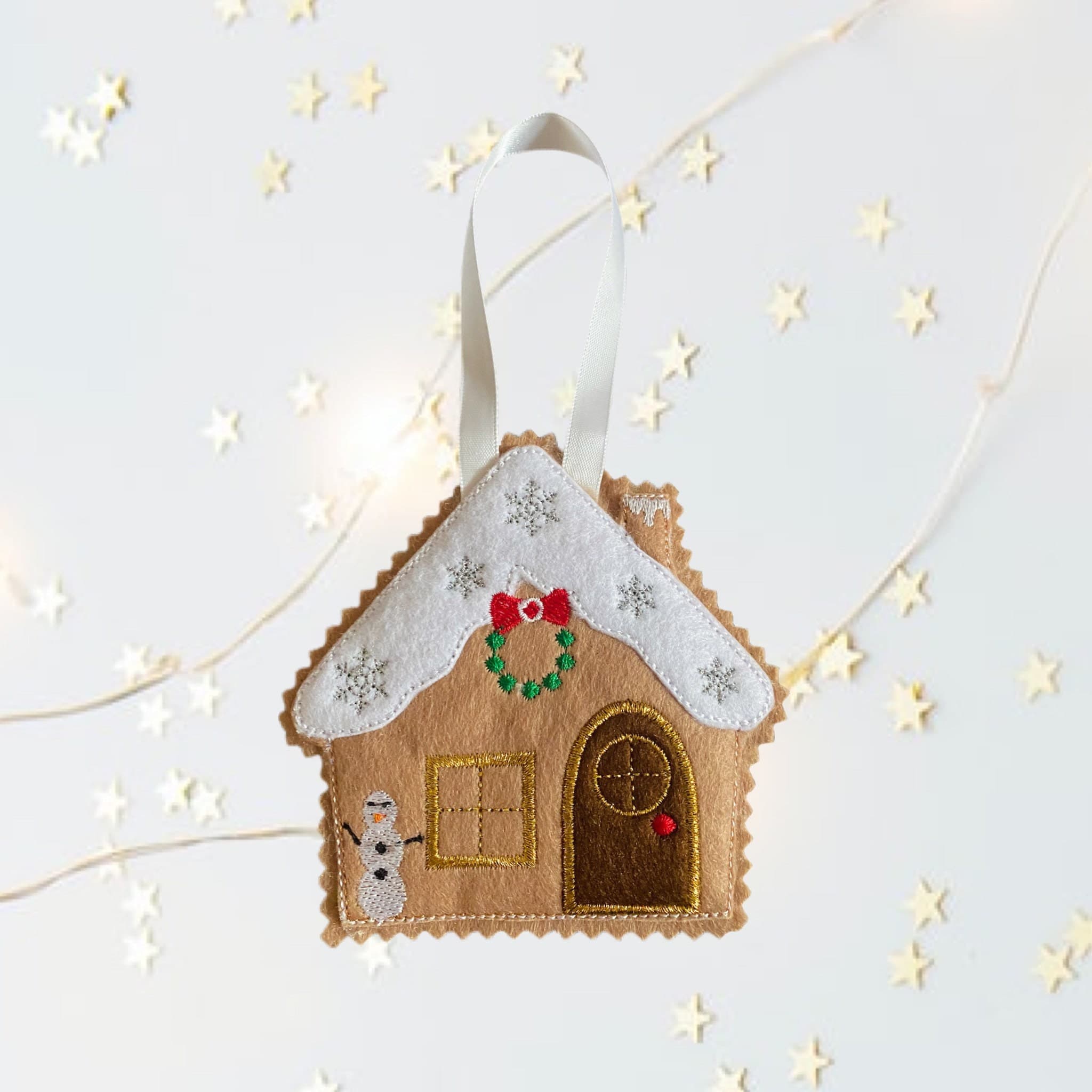 Gingerbread Felt Decoration- Christmas Gingerbread House - Snowman