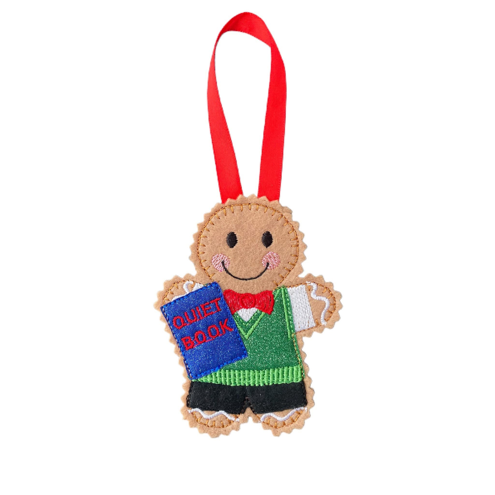 Librarian Reading / Bookworm Gingerbread Man Felt Decoration