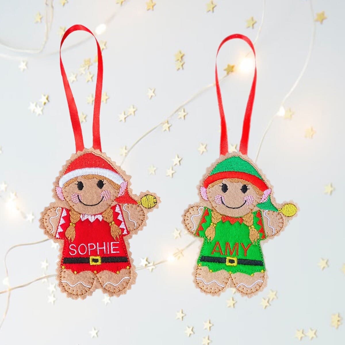 Christmas Girl Elf Gingerbread Man Felt Decoration