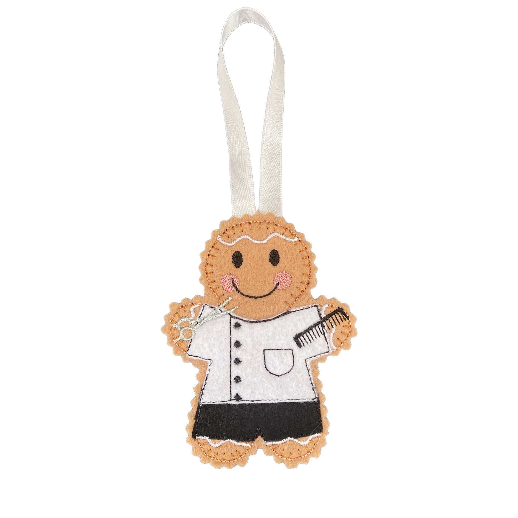 Barber / hairdresser Gingerbread Man Felt Decoration