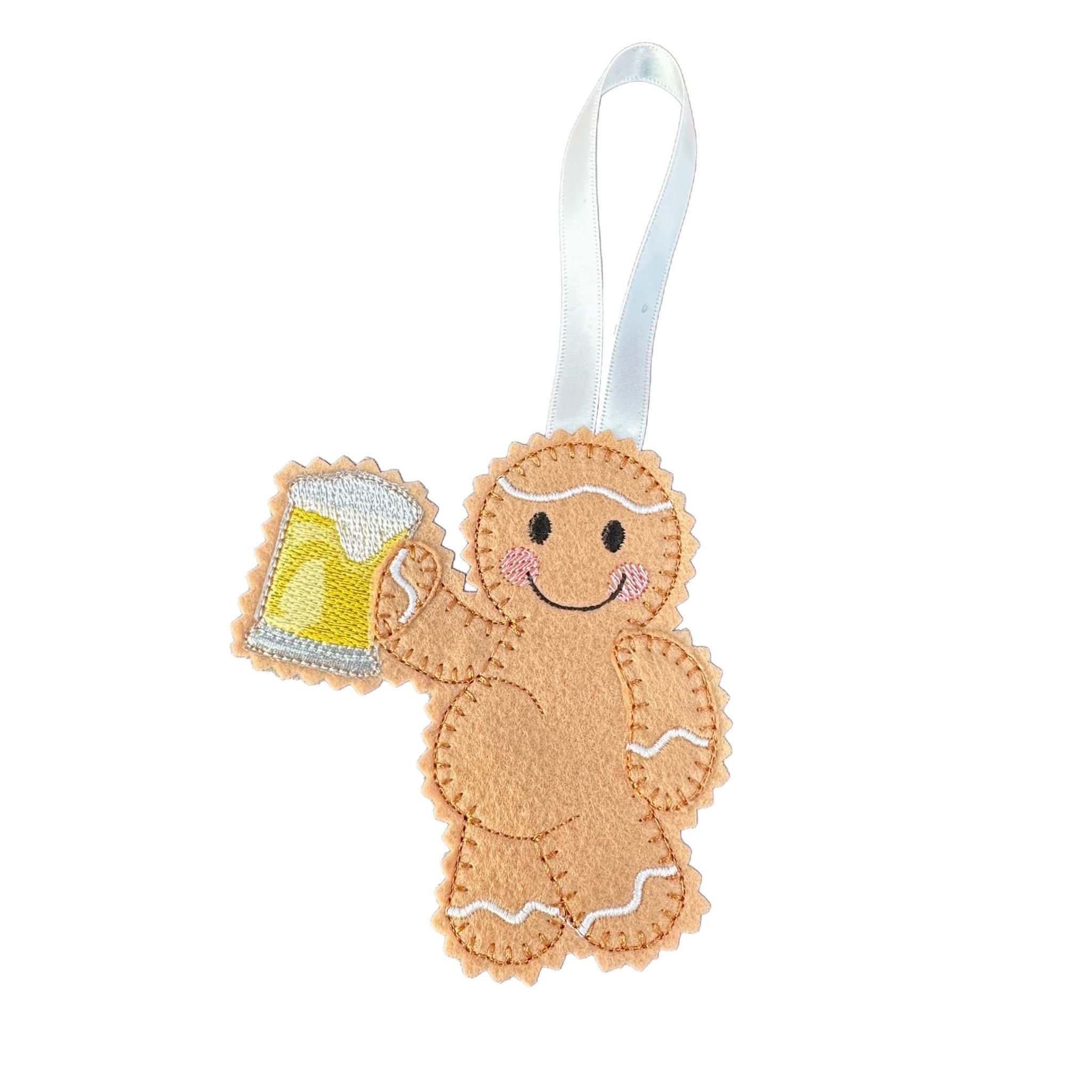 Pint / Beer Drinker Gingerbread Man Felt Decoration