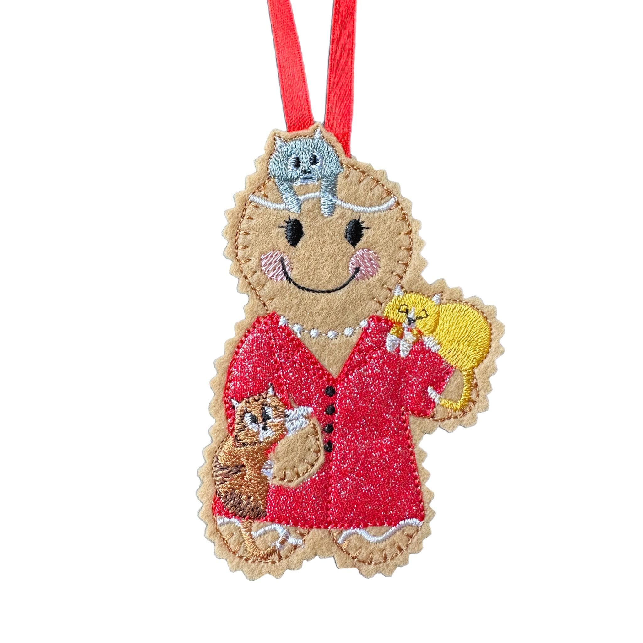 Cat Lady Gingerbread Felt Decoration