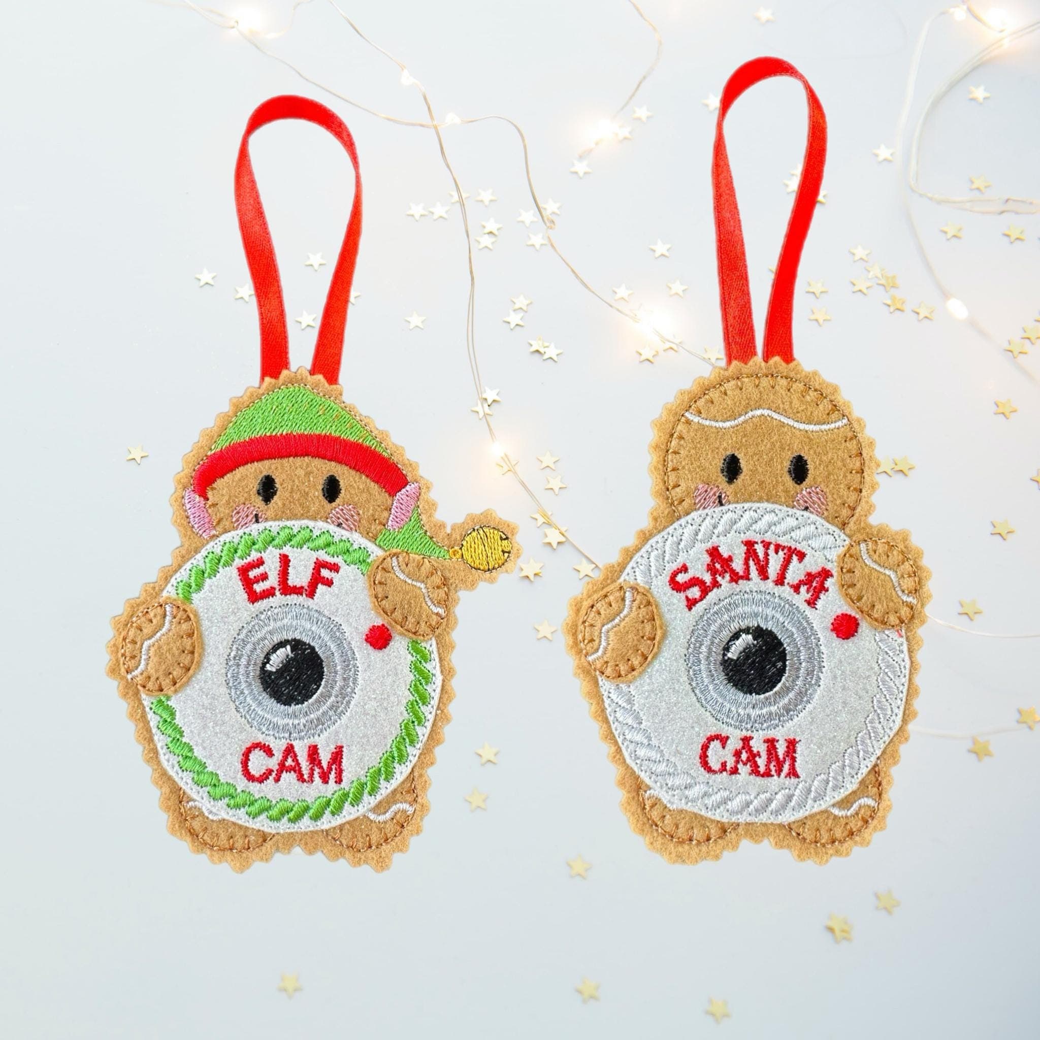 Santa Cam & Elf Cam Felt Gingerbread Decorations