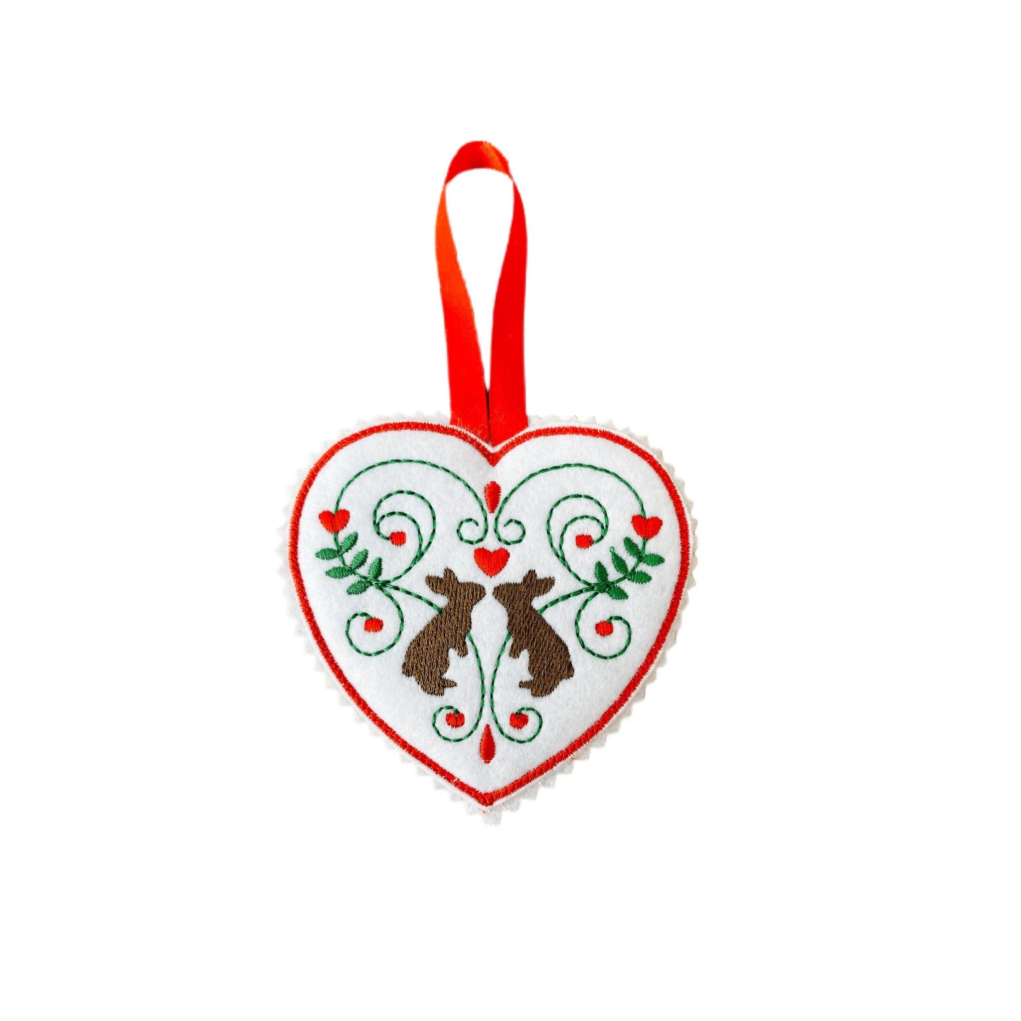 Heart Felt Decoration- Christmas Bunnies - this item is stuffed.