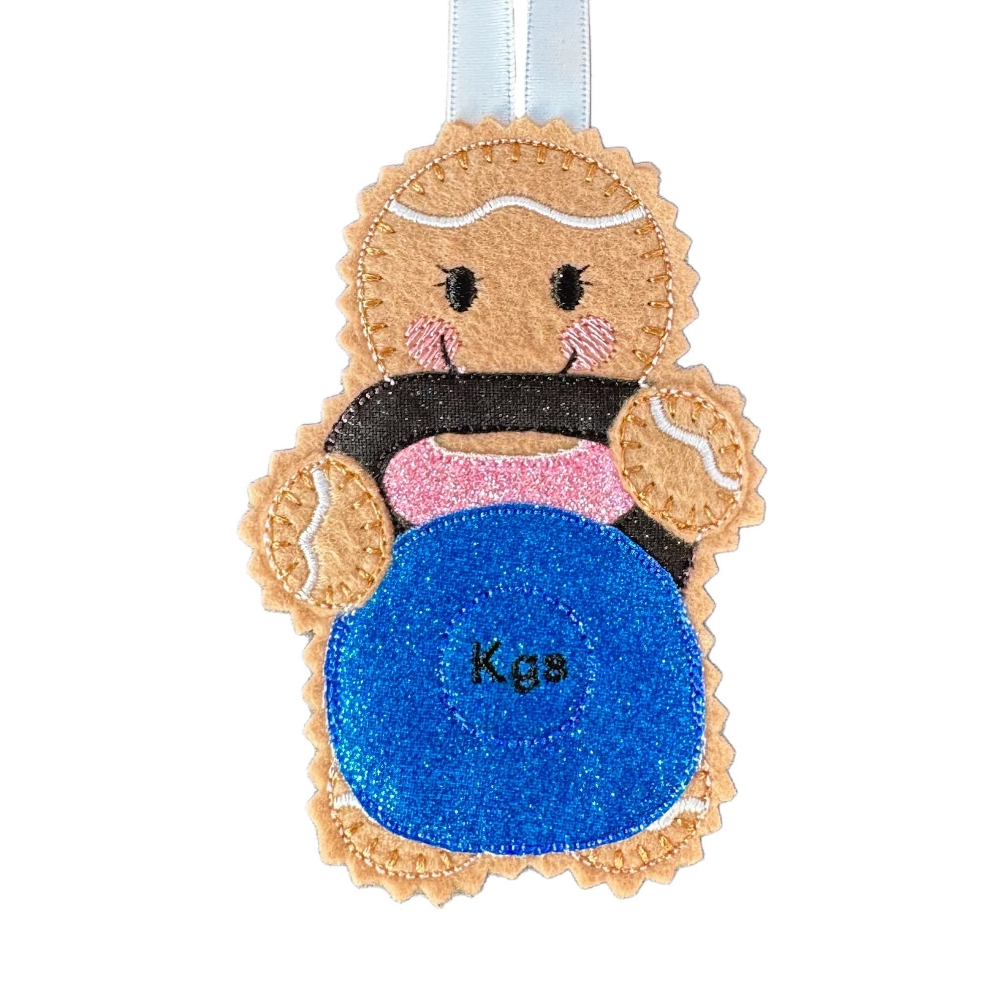 Kettle Bell / Gym Personal Trainer Gingerbread Man Felt Decoration — image 2
