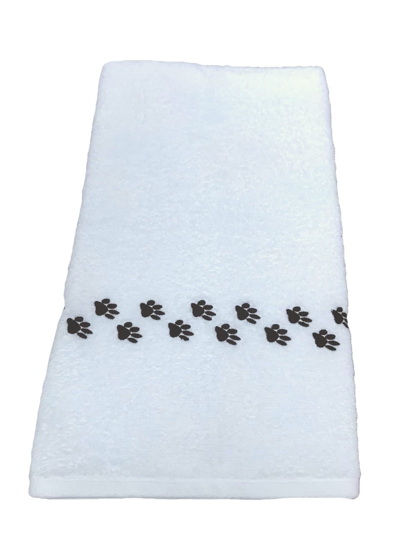 Embroidered Paw Prints Hand Towel: Dog & Cat Novelty Gift