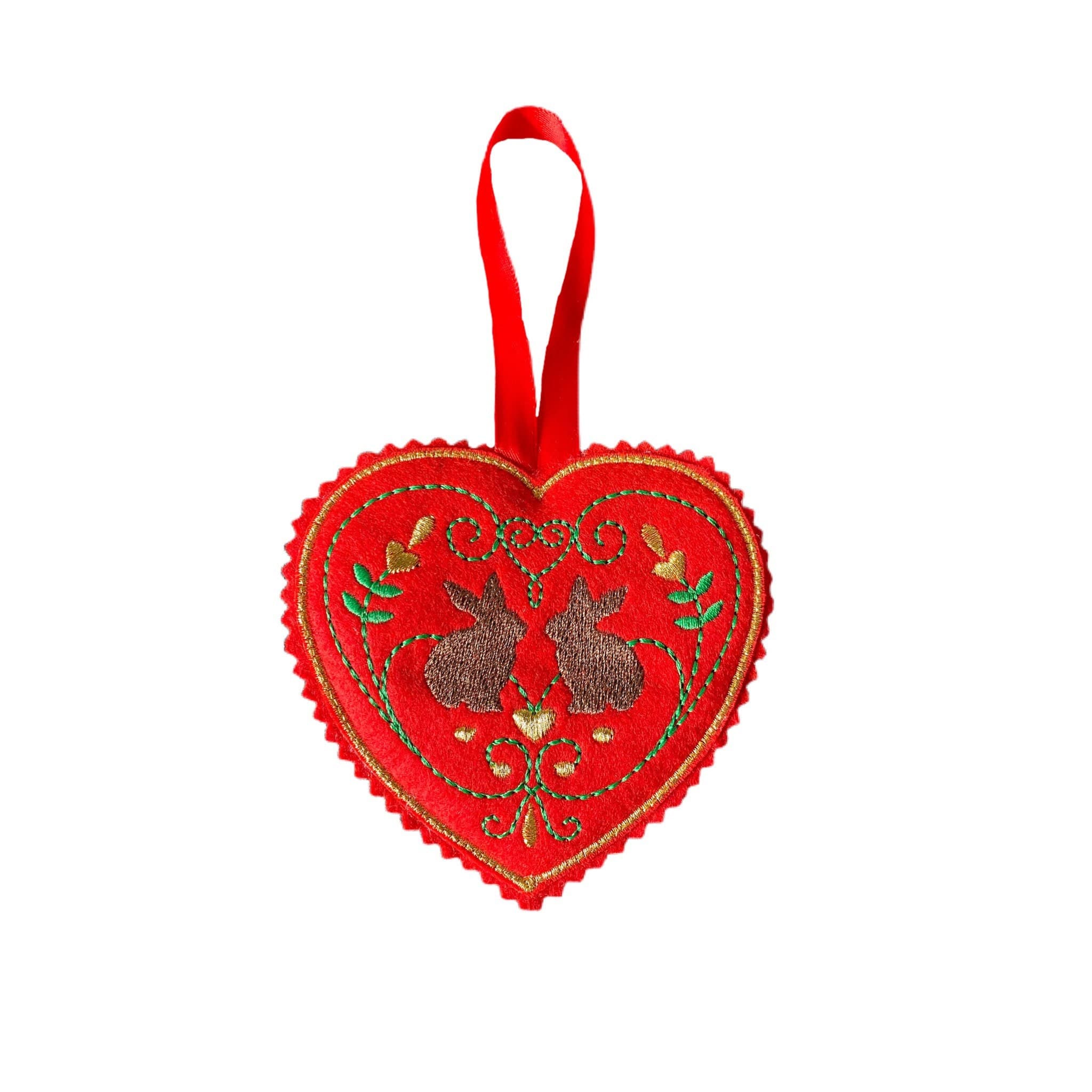 Bunnies Red Heart Felt Decoration