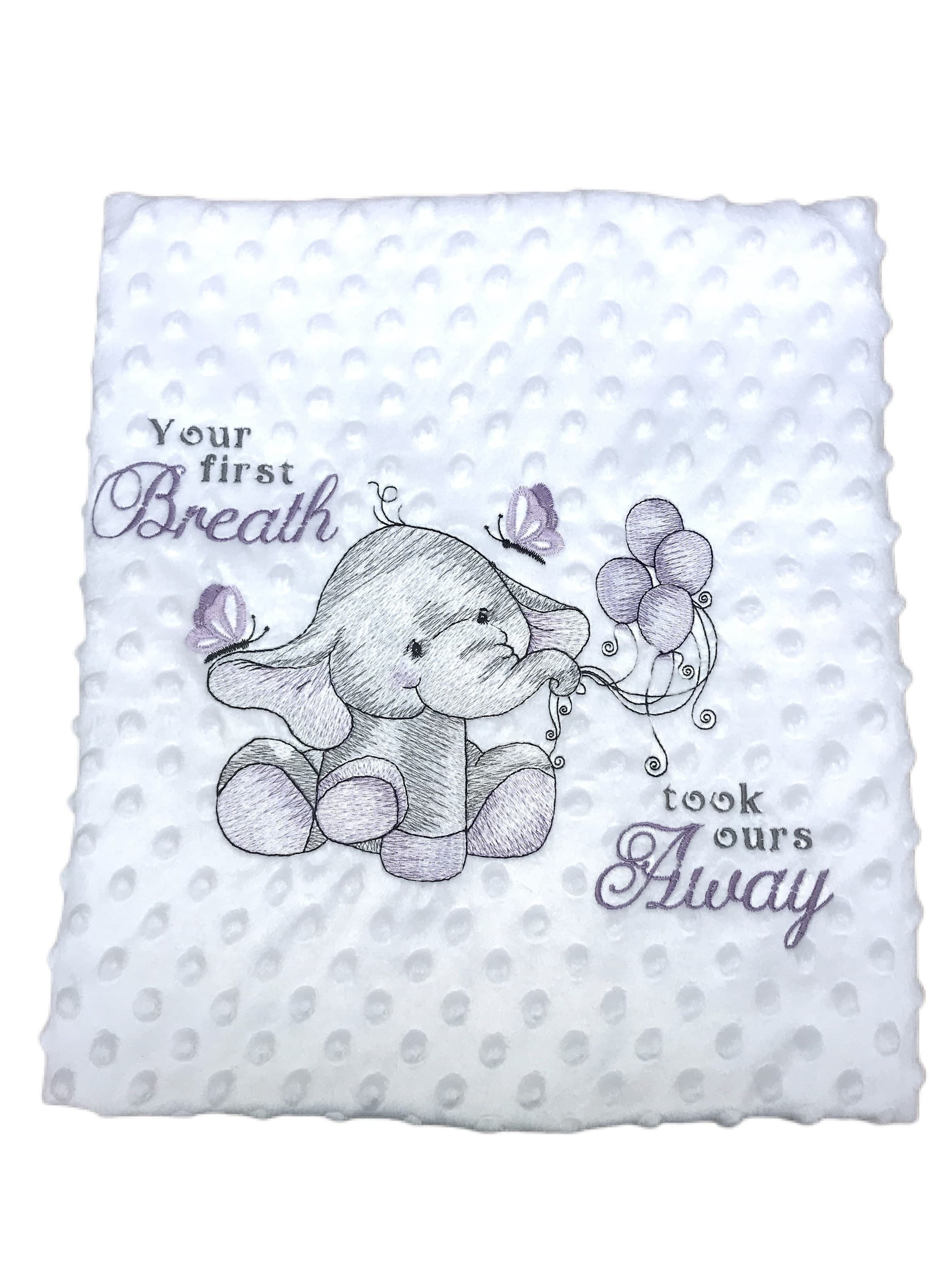 Embroidered Elephant Baby Blanket: Personalized Sensory Keepsake