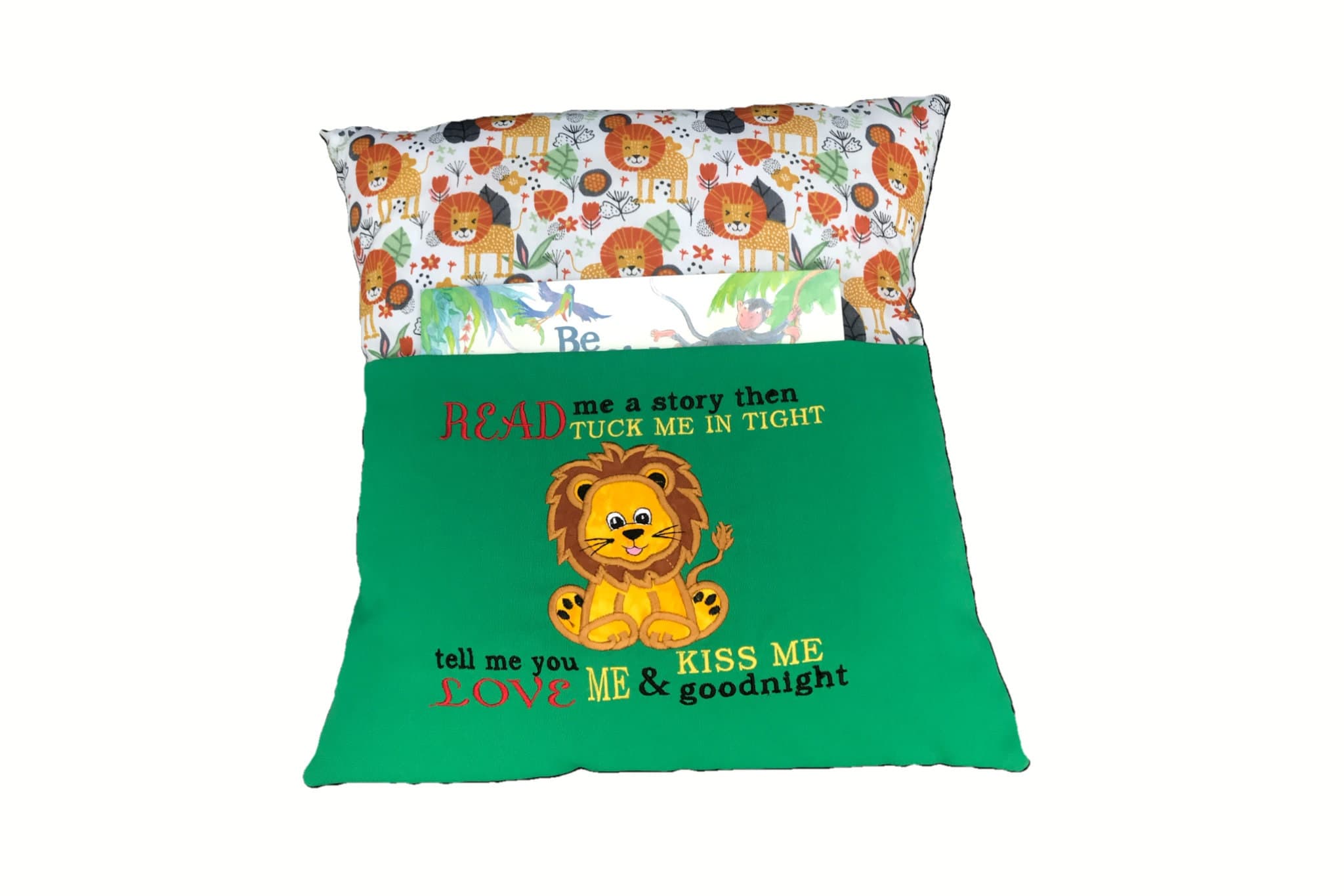 Embroidered Lion Reading Pillow: Safari Book Cushion — image 2