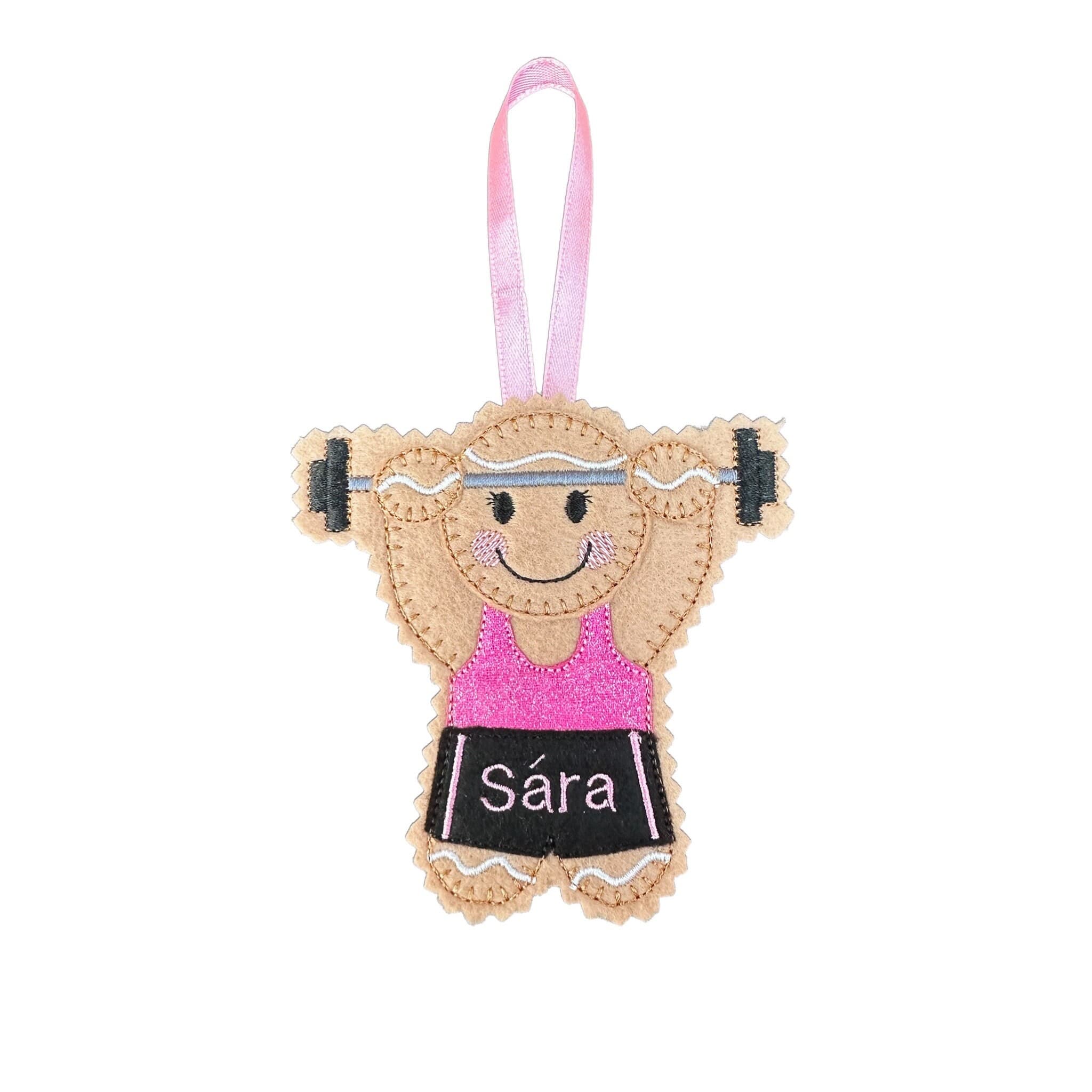 Weight Lifter / Gym Gingerbread Man Felt Decoration — image 3
