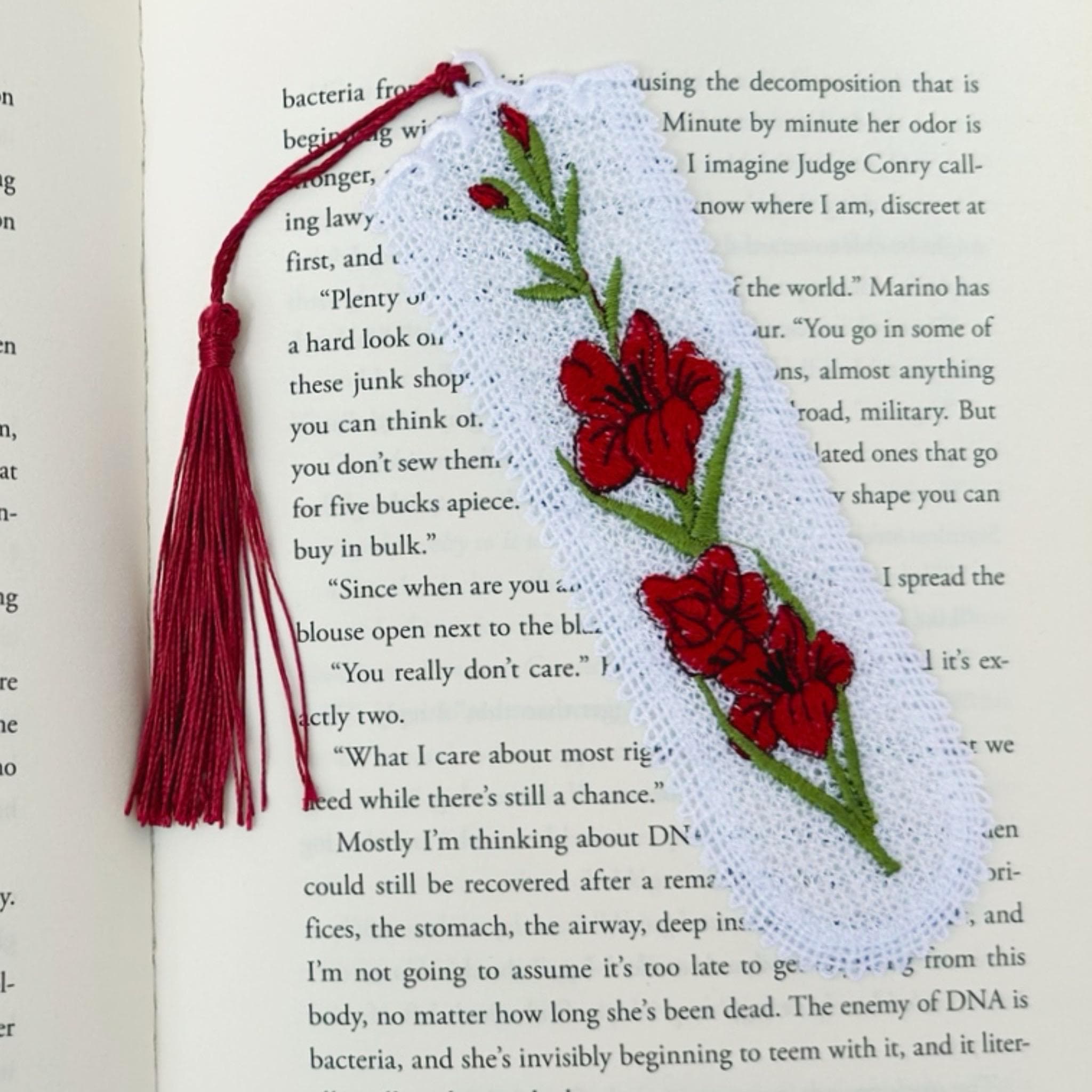 Gladioli  Flower Lace Embroidered Bookmark — image 2