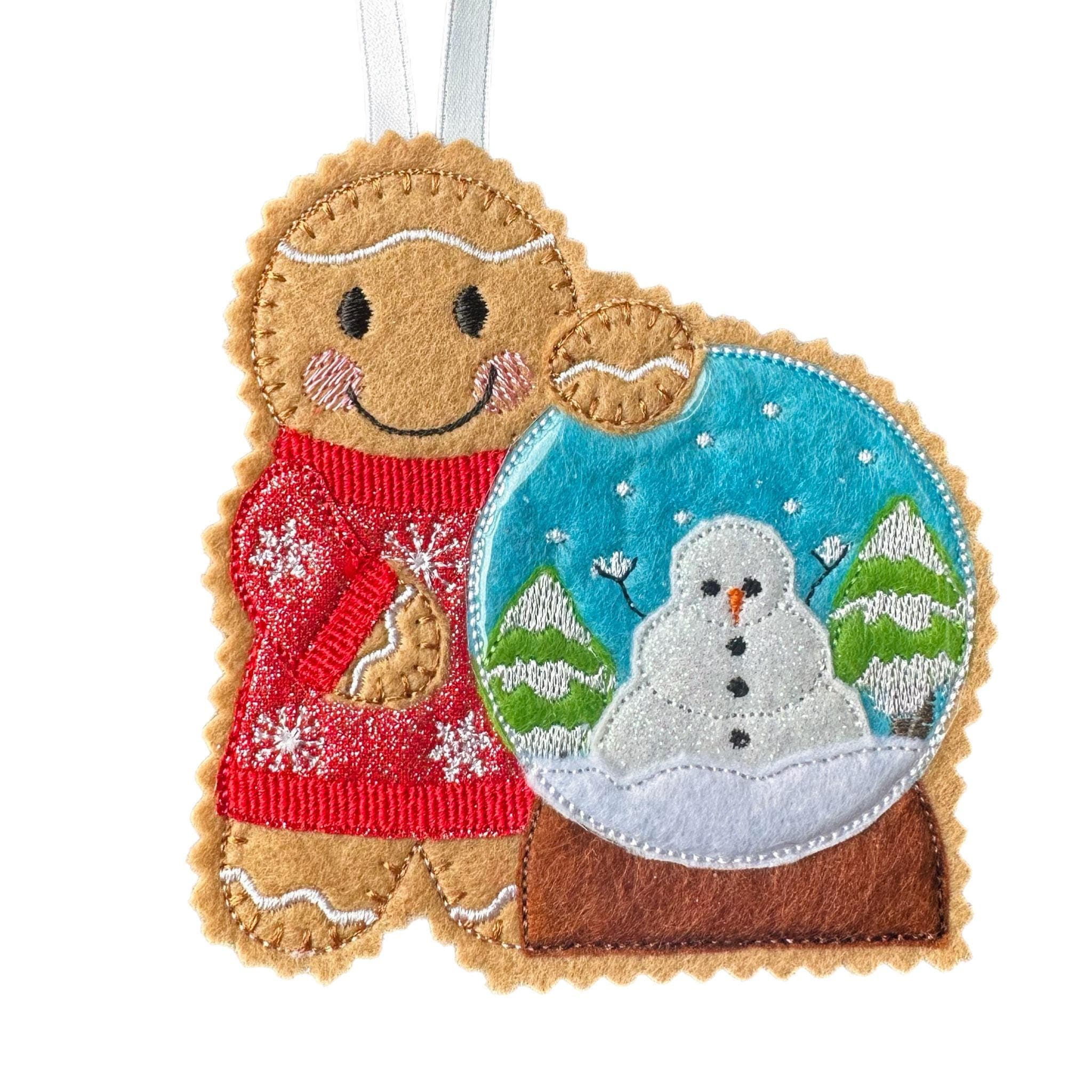 Snow Globe Gingerbread Handmade Felt Ornament: Christmas Tree Decor