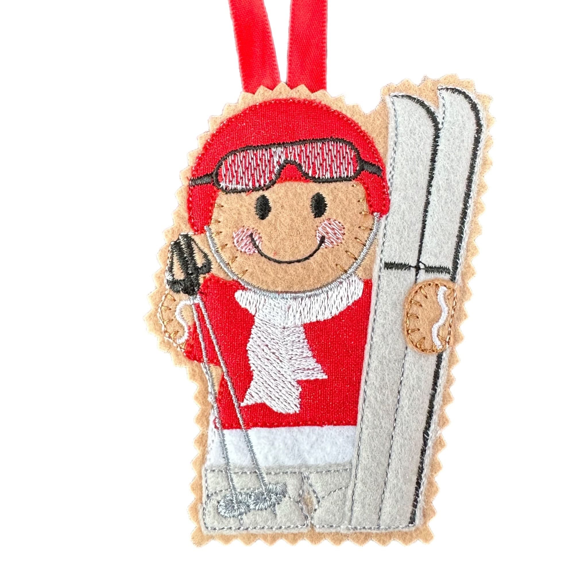 Skiing/Skier Gingerbread Man Felt Decoration — image 2