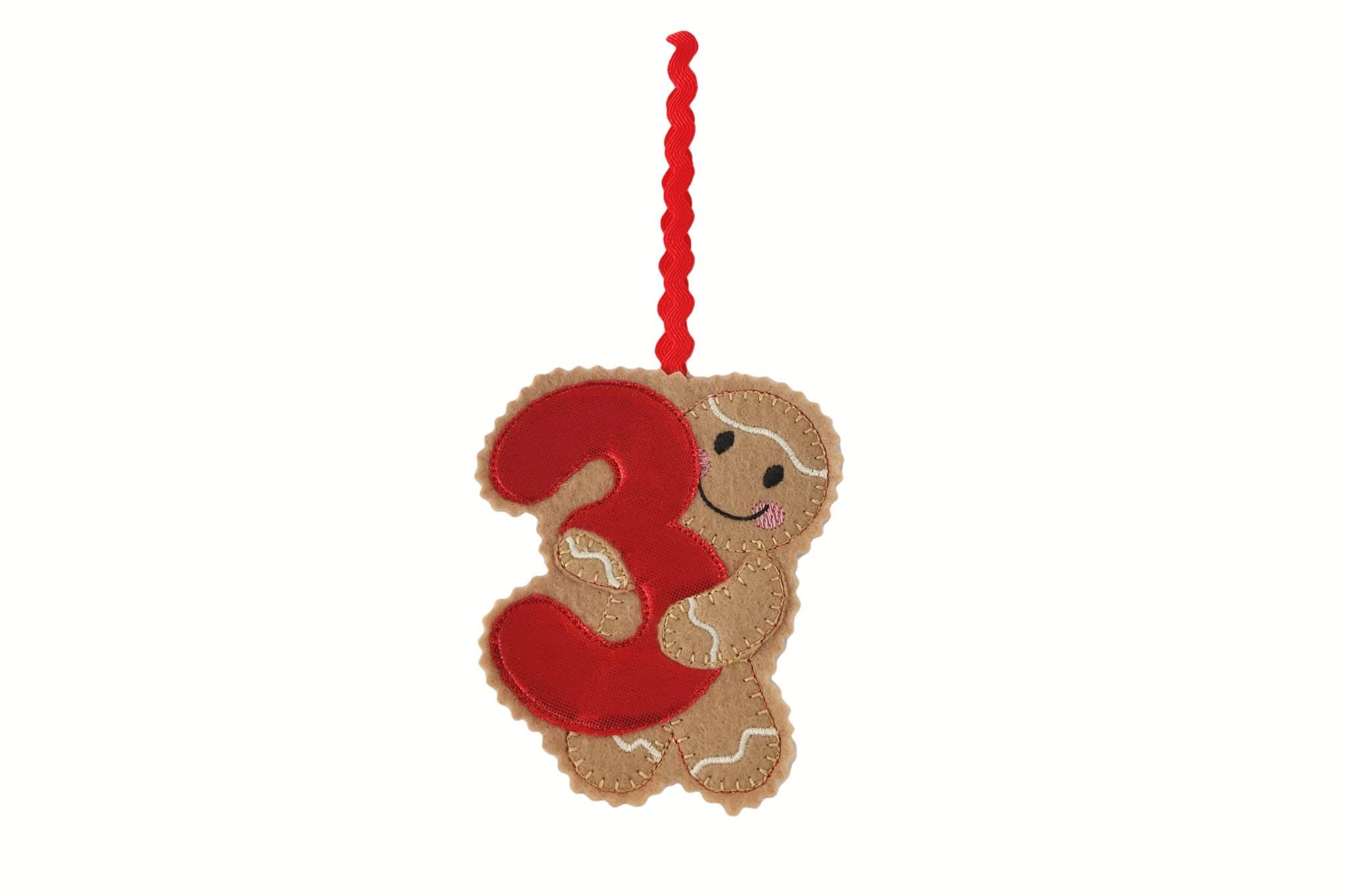 Gingerbread Man Felt Number 3 Decoration - Birthday Age — image 2