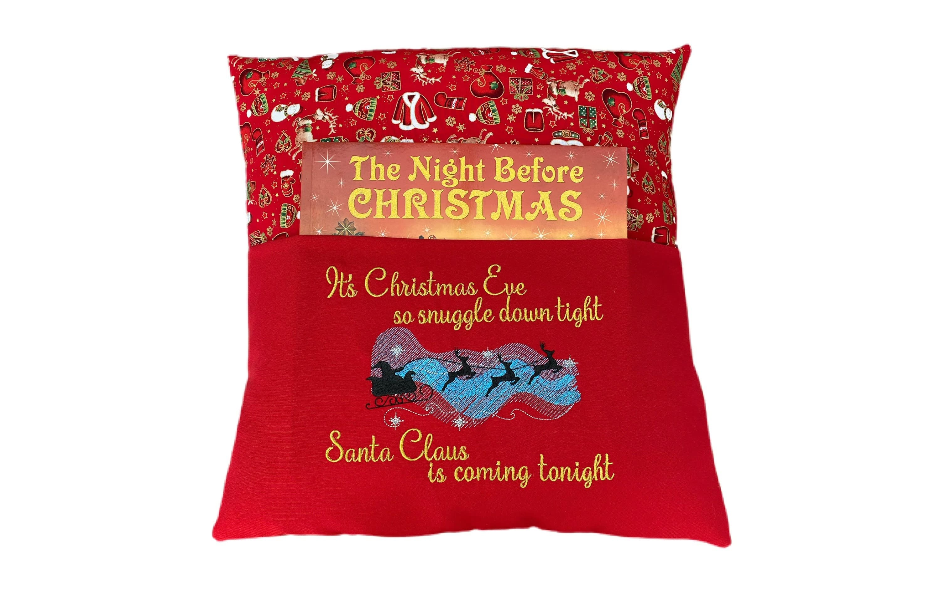 Santa Book Cushion, Embroidered Christmas Eve Gift