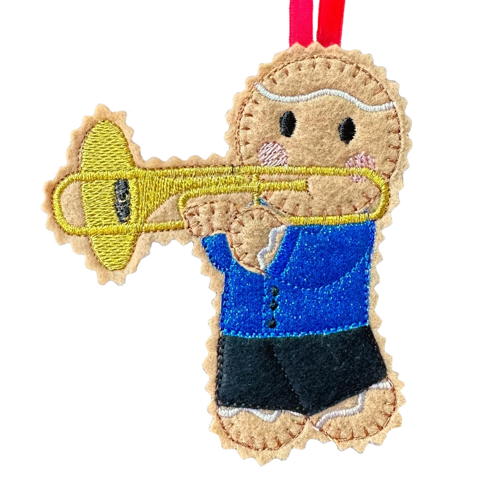 Trombone Player Musician Gingerbread Felt Decoration — image 3