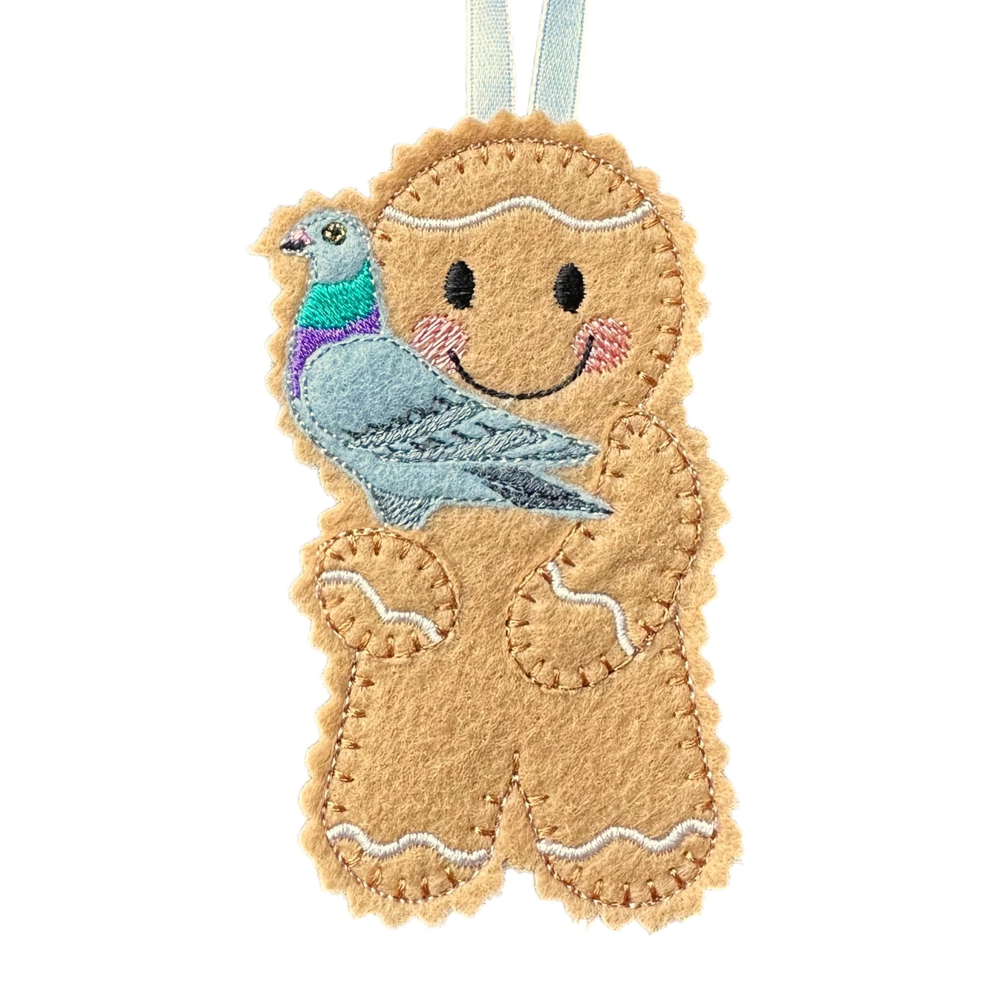 Pigeon Gingerbread Felt Decoration – Bird Lover Gift