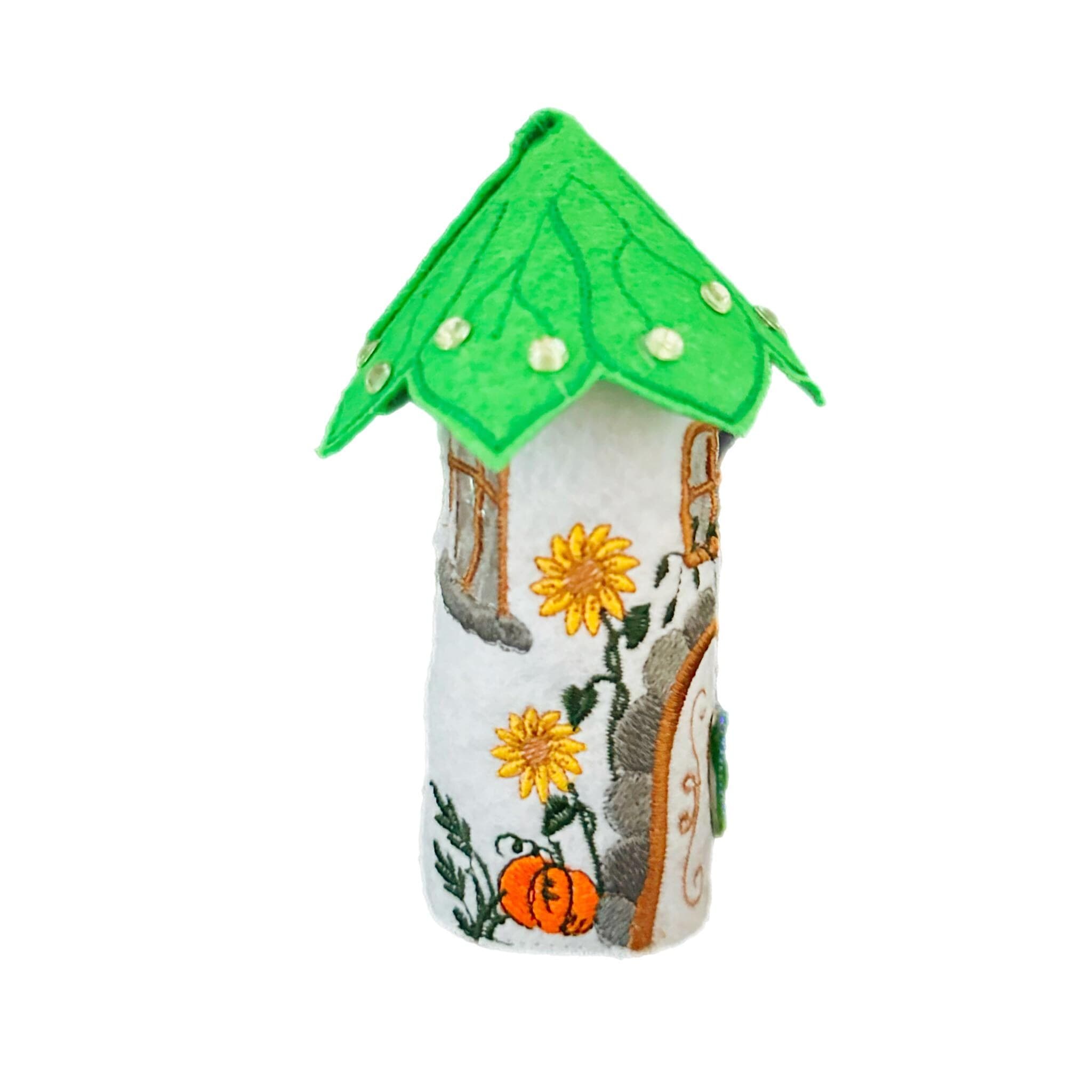 Green and White Sunflower Tea Light Fairy House — image 3