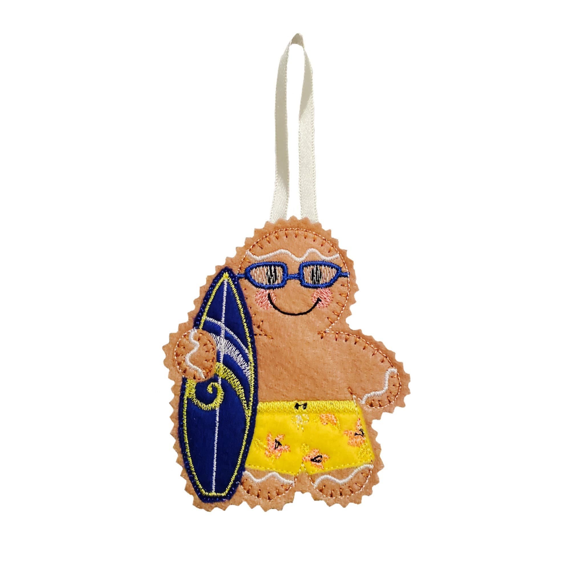 Surfer Gingerbread Man Felt Decoration