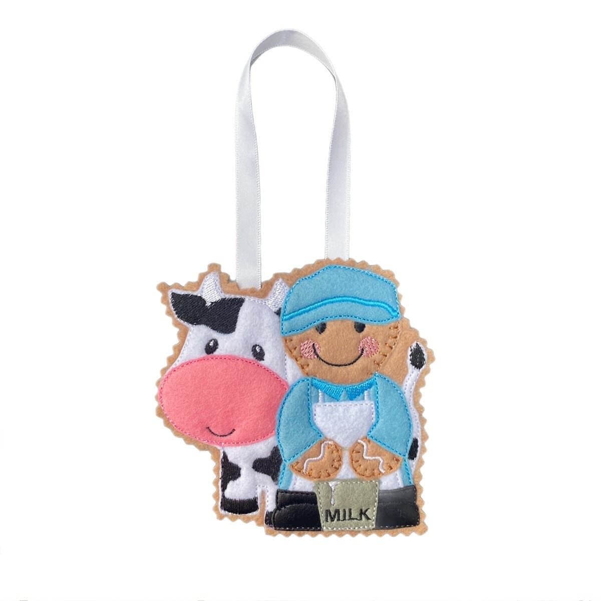 Dairy Farmer with Cow Gingerbread Man Felt Decoration